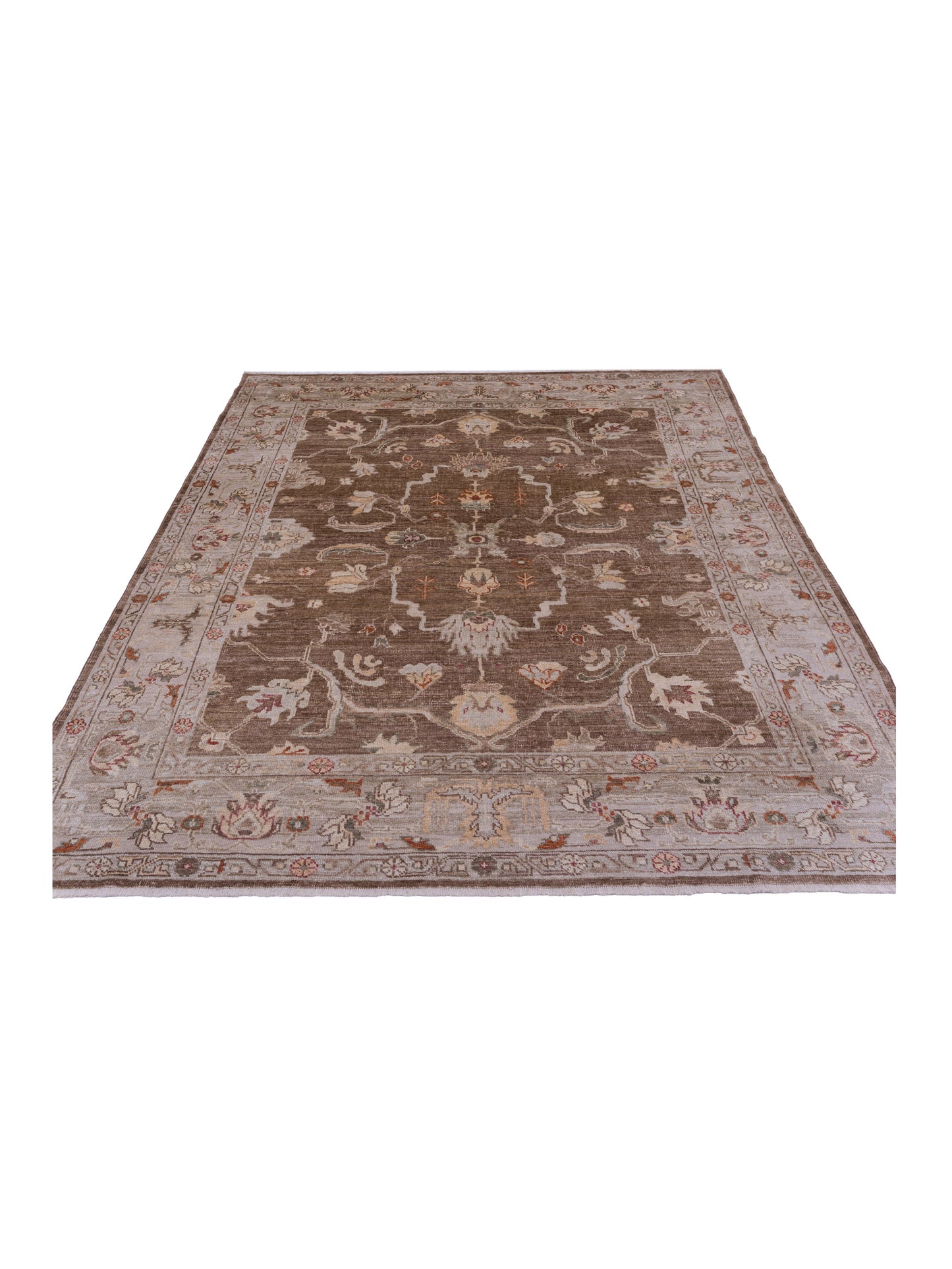 Angora Oushak 128196 Brown Green 8.1x9.6 Hand Knotted Rug