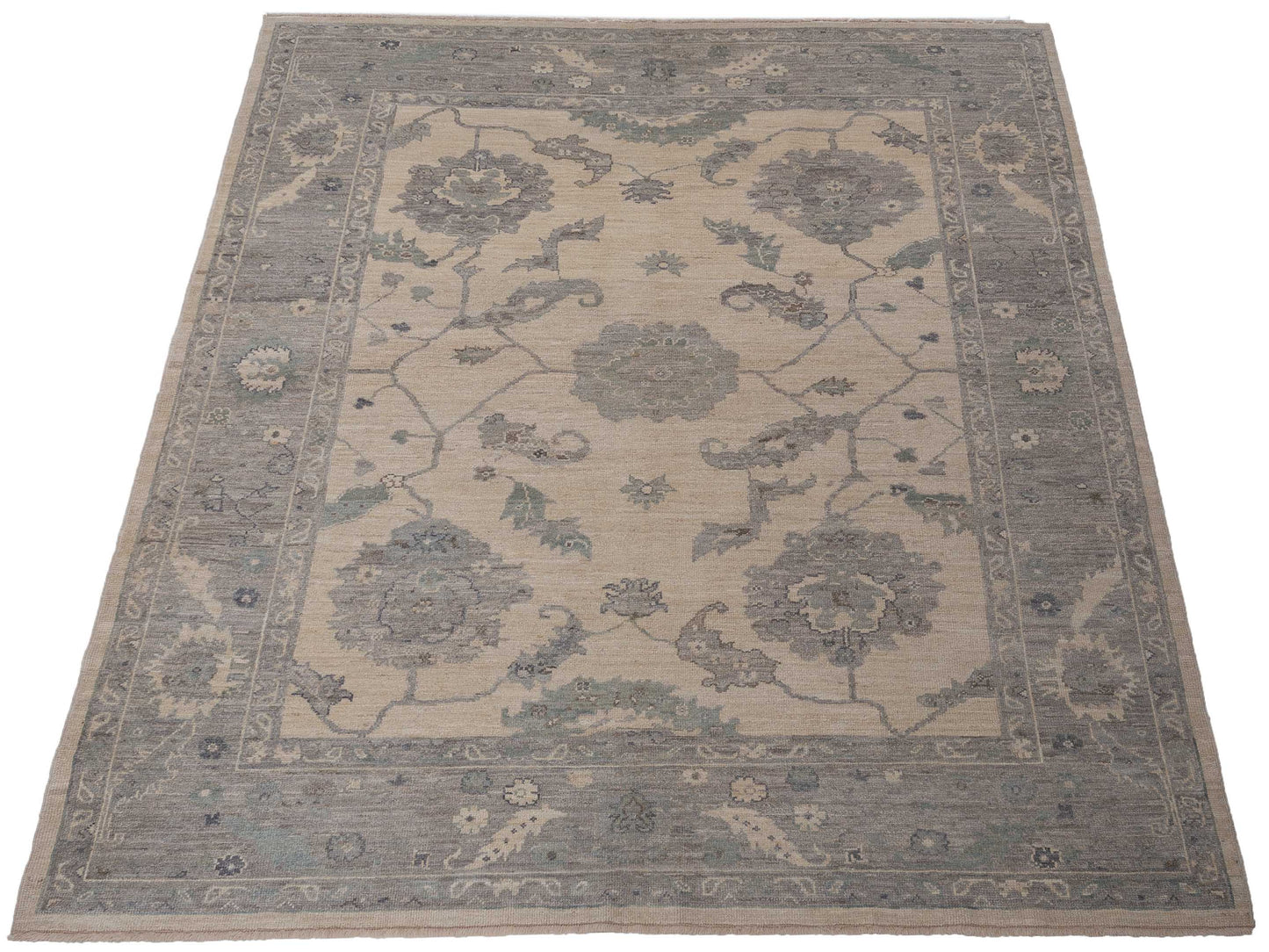 Angora Oushak 128269 Ivory Gray 8.5x10.2 Hand Knotted Rug
