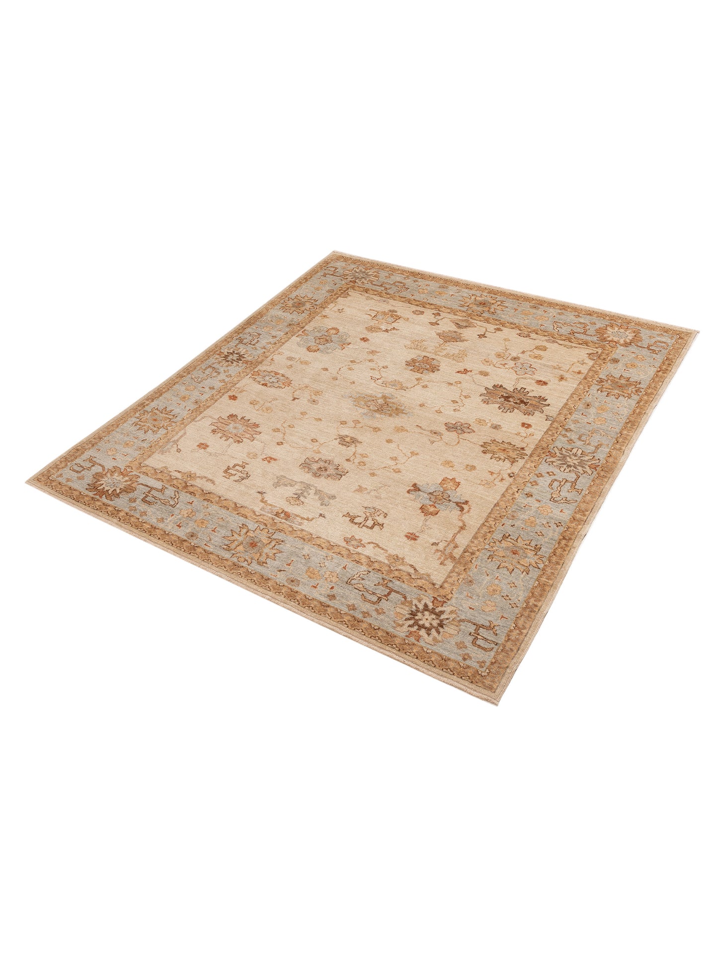 Angora Oushak 128292 Ivory Ice Blue 8.2x9 Hand Knotted Rug