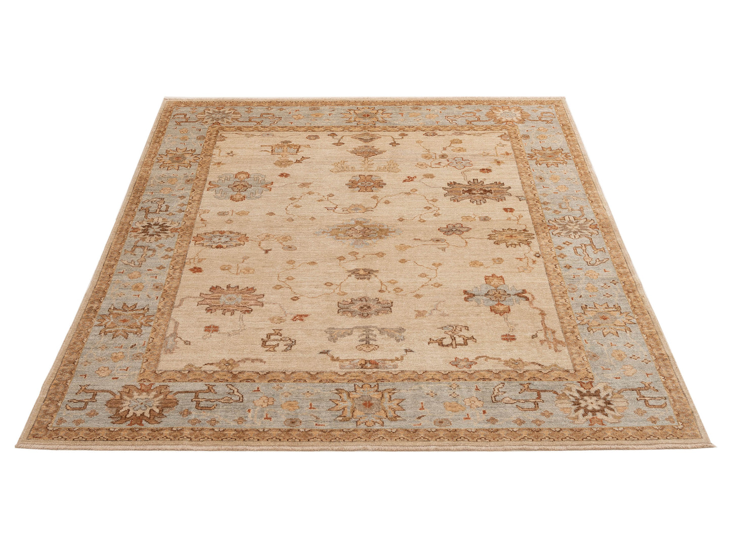 Angora Oushak 128292 Ivory Ice Blue 8.2x9 Hand Knotted Rug
