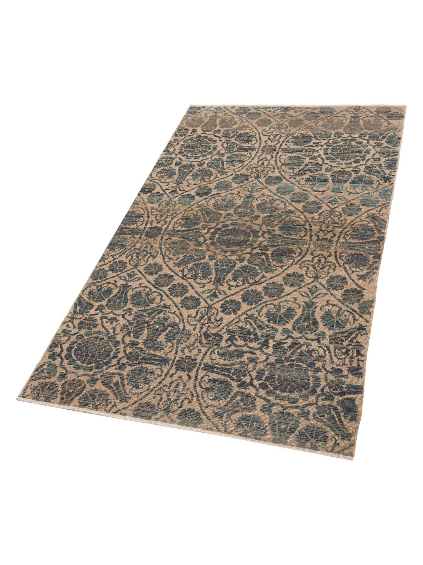 Defne Lotus Cream Blue 6.6x10.8 Hand Knotted Rug