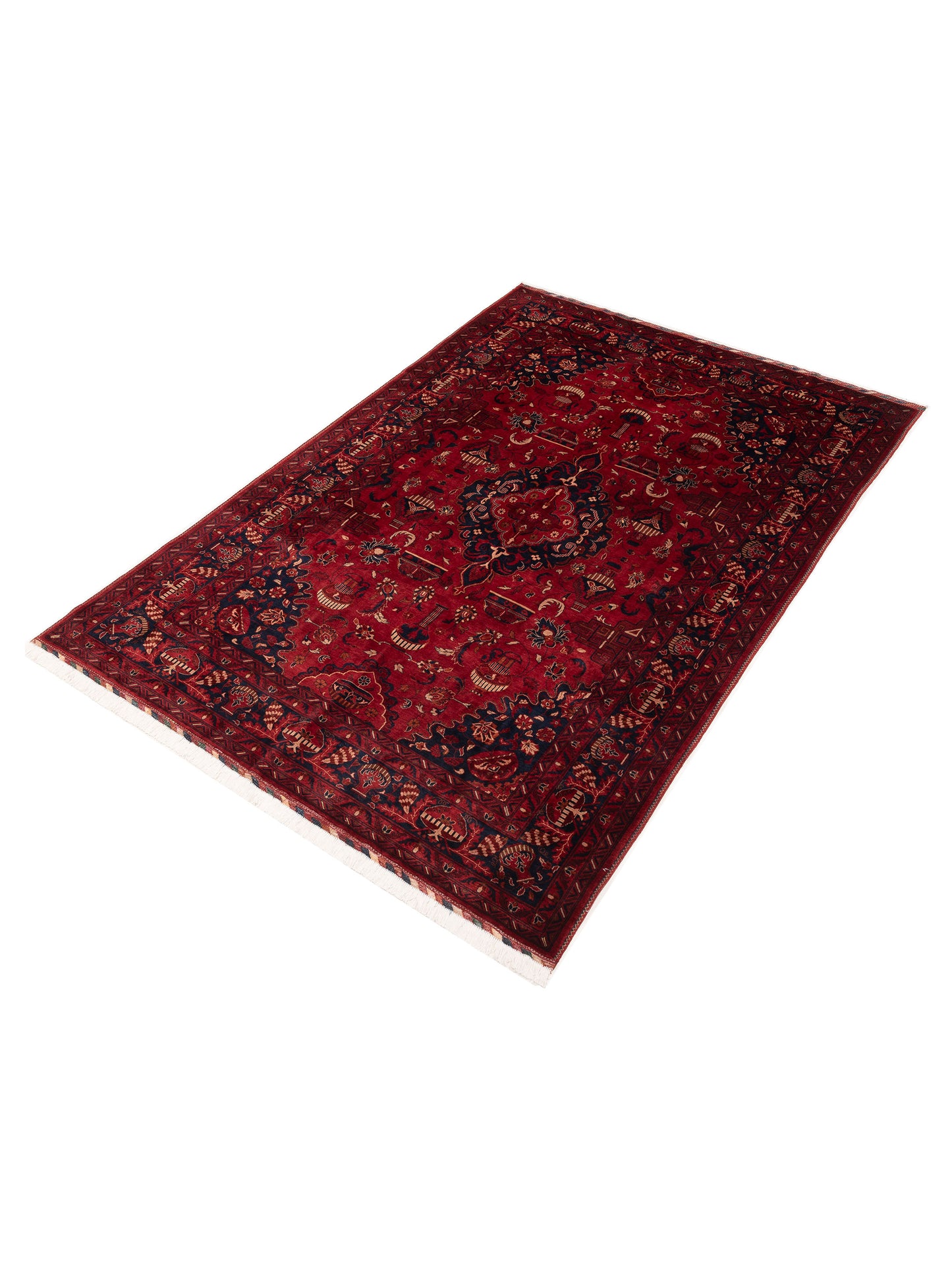Afghan Belcik 128741 Red Navy 6.6x9.9 Hand Knotted Rug