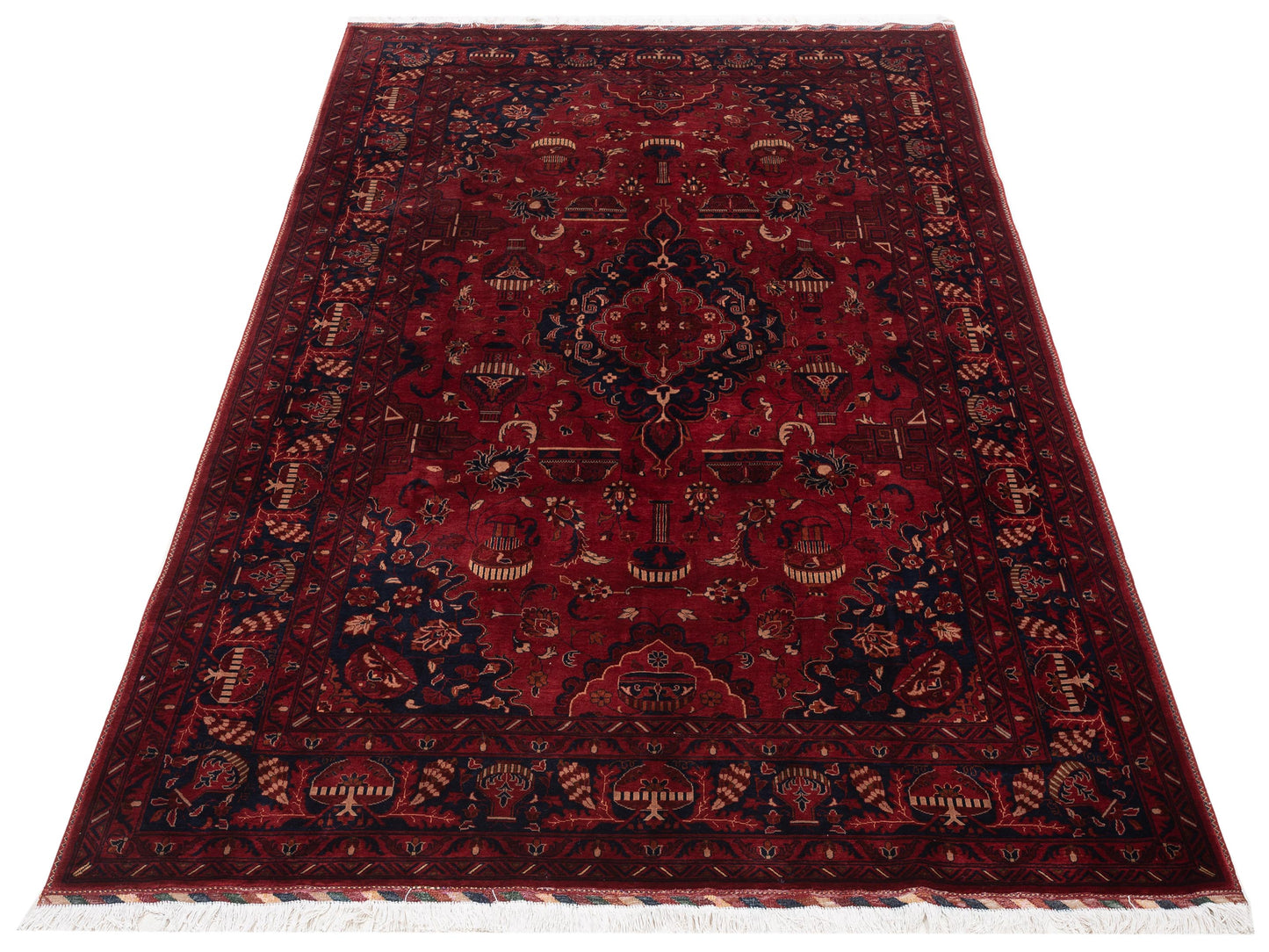 Afghan Belcik 128741 Red Navy 6.6x9.9 Hand Knotted Rug