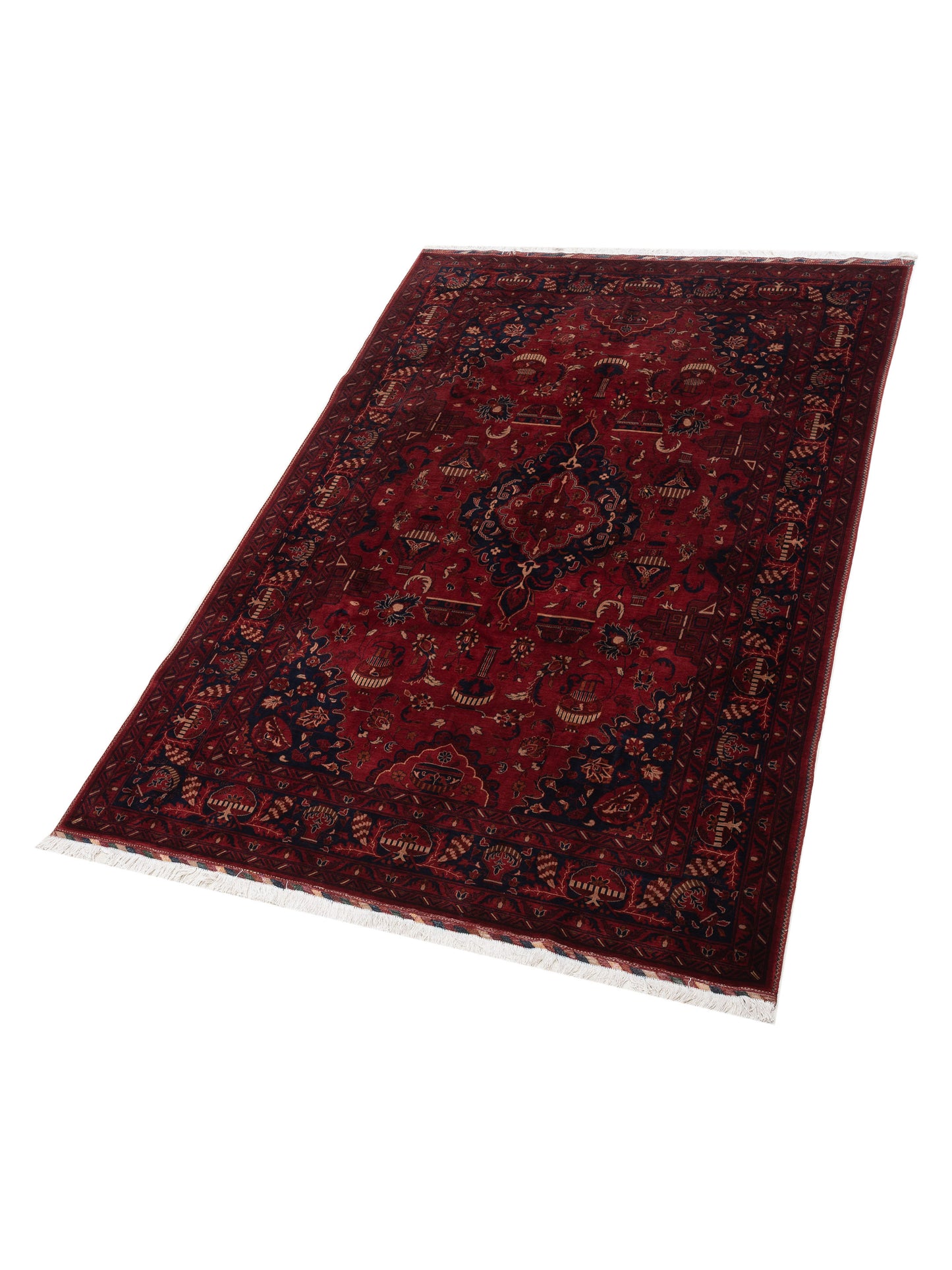 Afghan Belcik 128741 Red Navy 6.6x9.9 Hand Knotted Rug