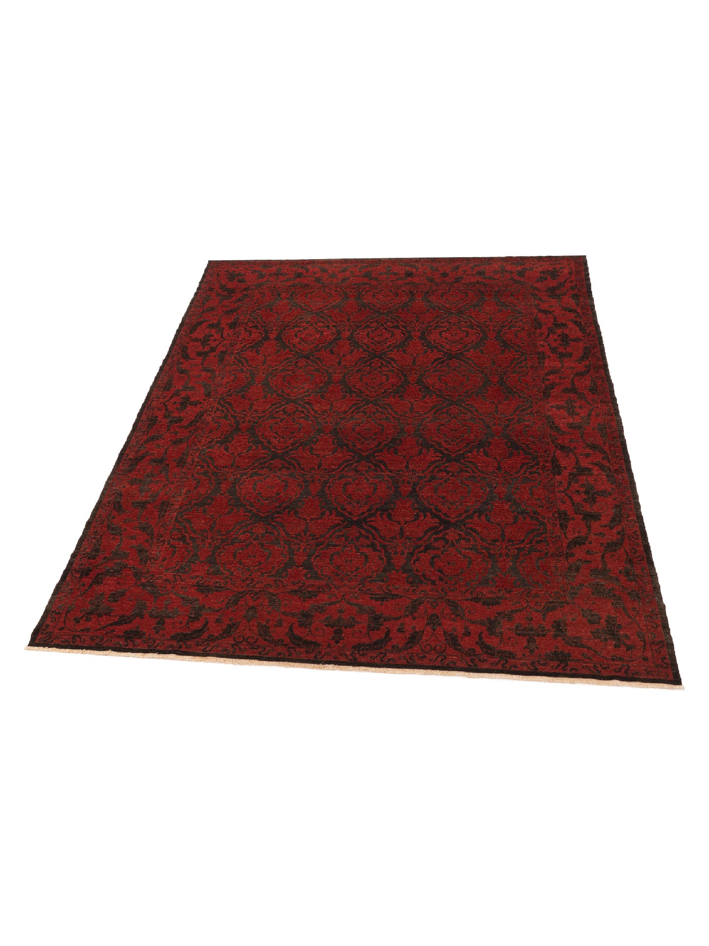 Defne Tulip Charcoal Red 9.7x11.9 Hand Knotted Rug