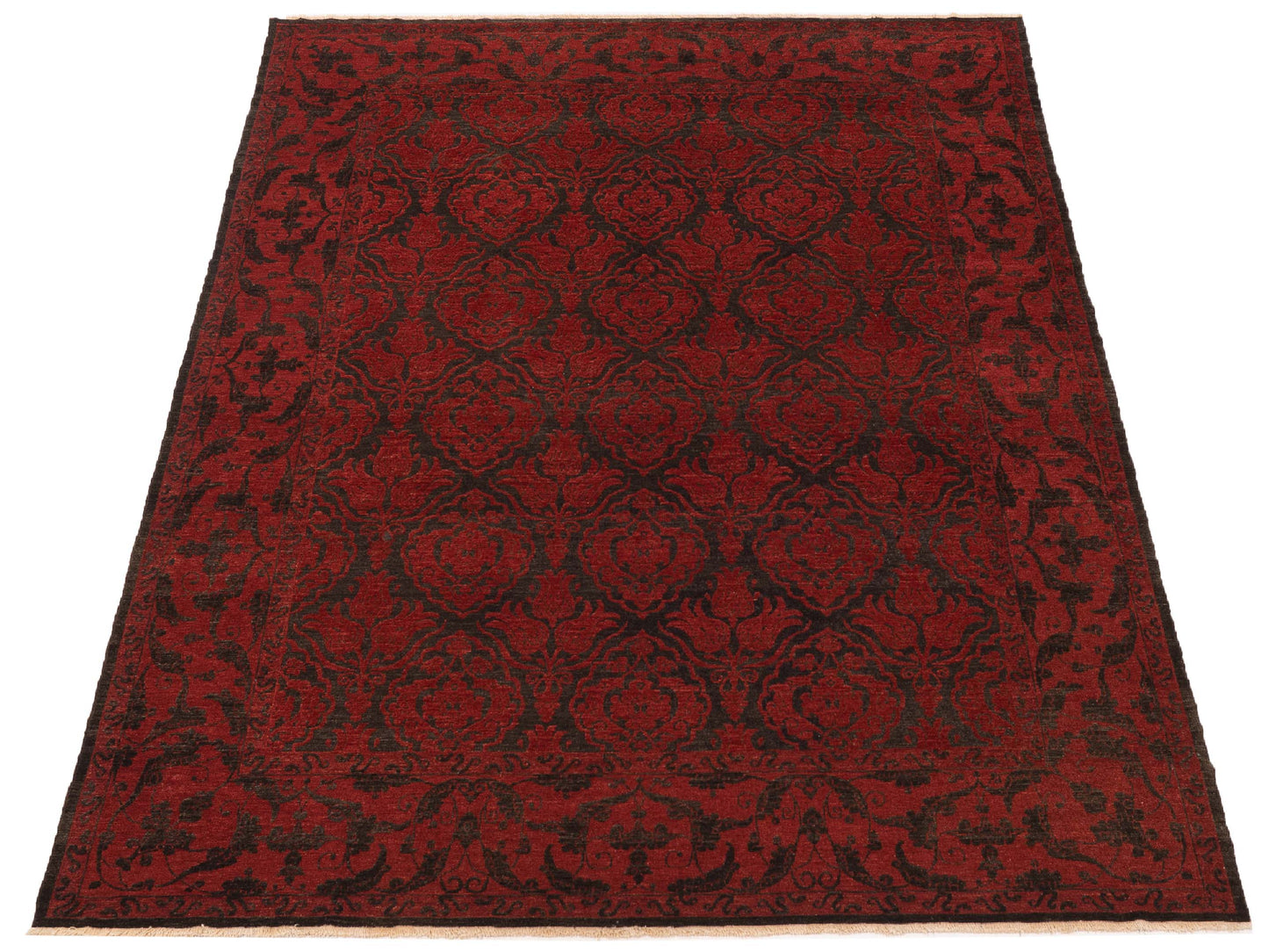 Defne Tulip Charcoal Red 9.7x11.9 Hand Knotted Rug