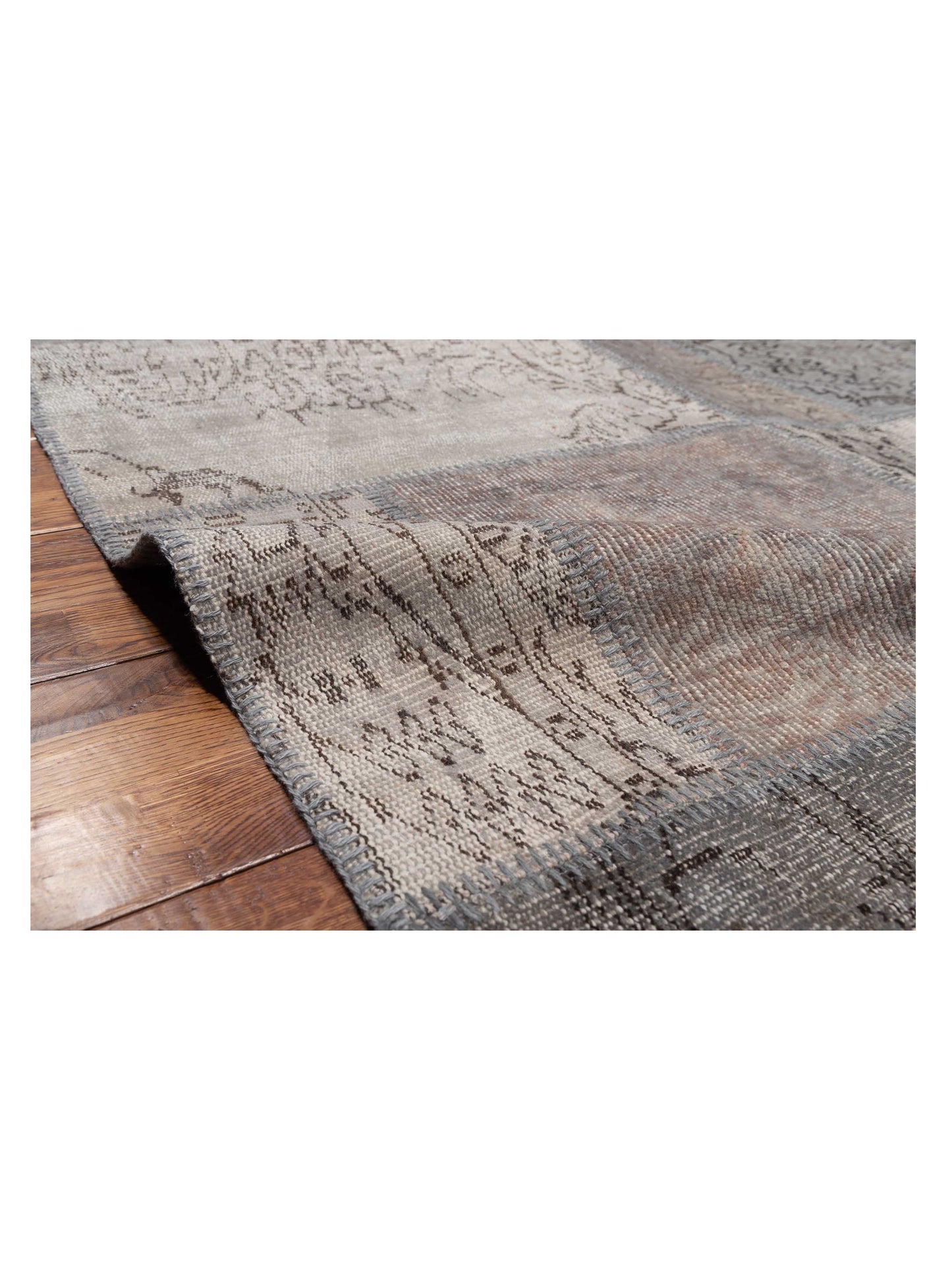 Turkish Vestige Patchwork 128929 Gray 9x12 Hand Knotted Rug