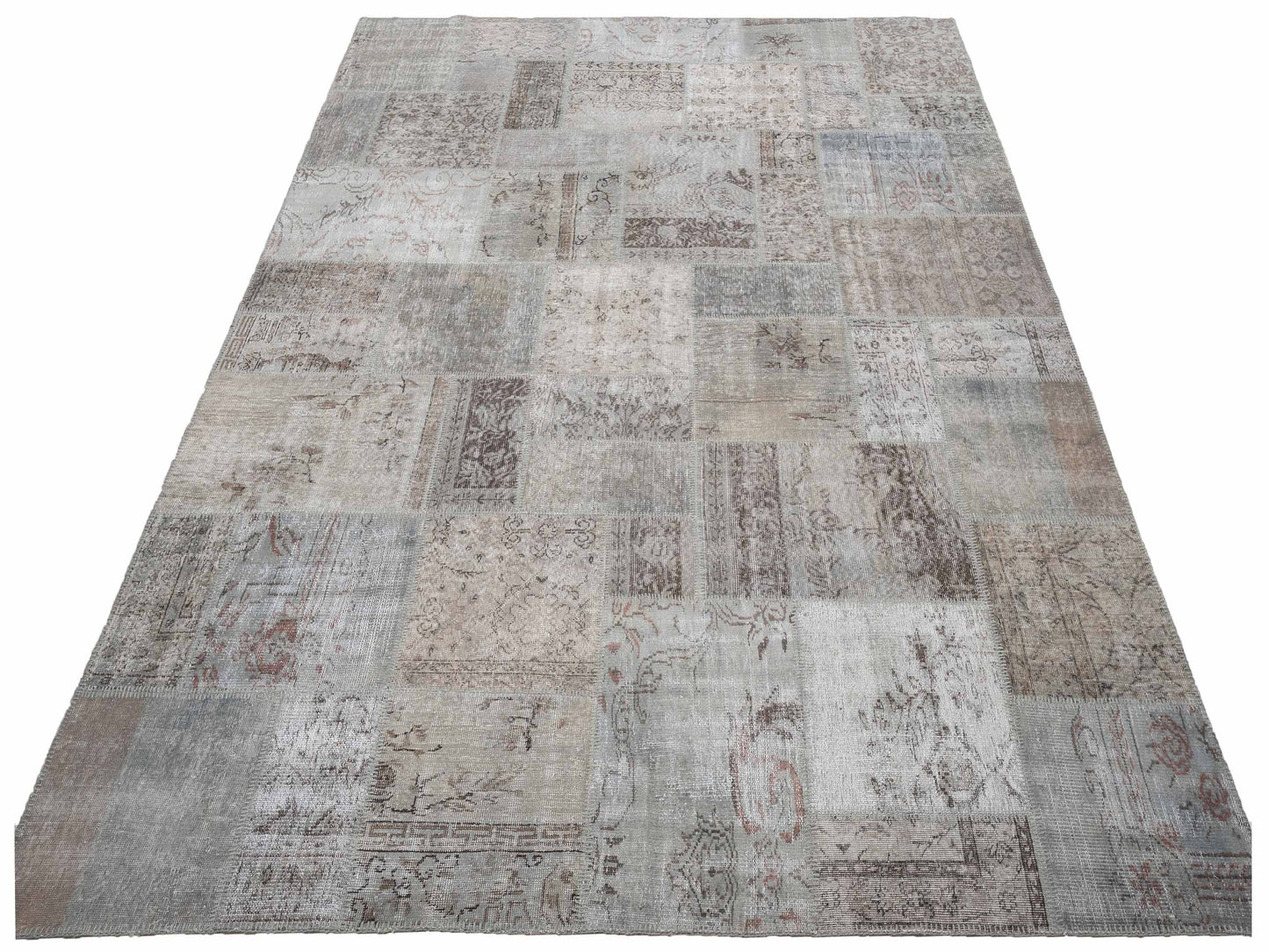 Turkish Vestige Patchwork 128940 Gray 9x12 Hand Knotted Rug