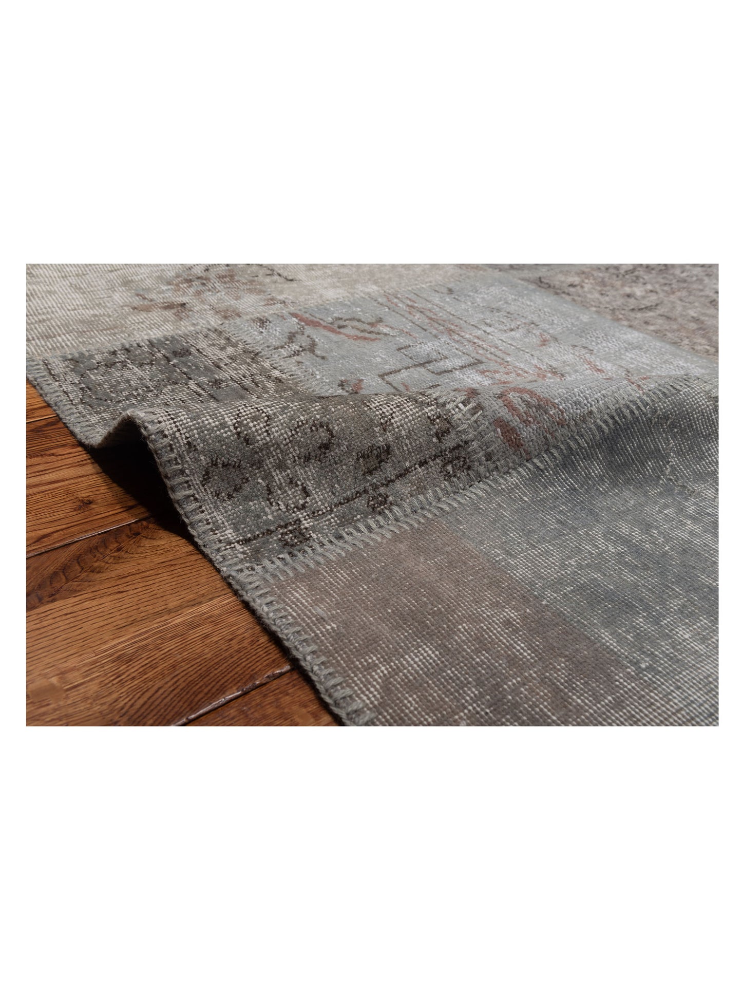 Turkish Vestige Patchwork 128940 Gray 9x12 Hand Knotted Rug