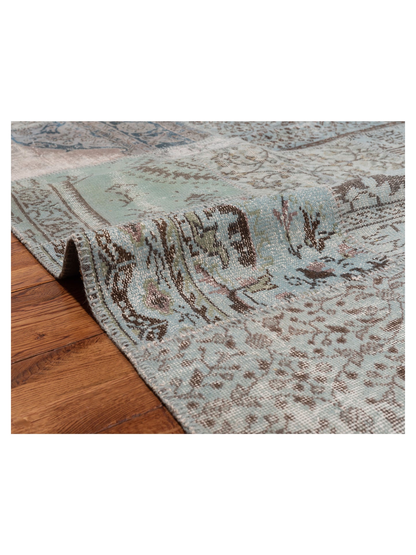 Turkish Vestige Patchwork 128980 Blue Blue 5x8 Hand Knotted Rug