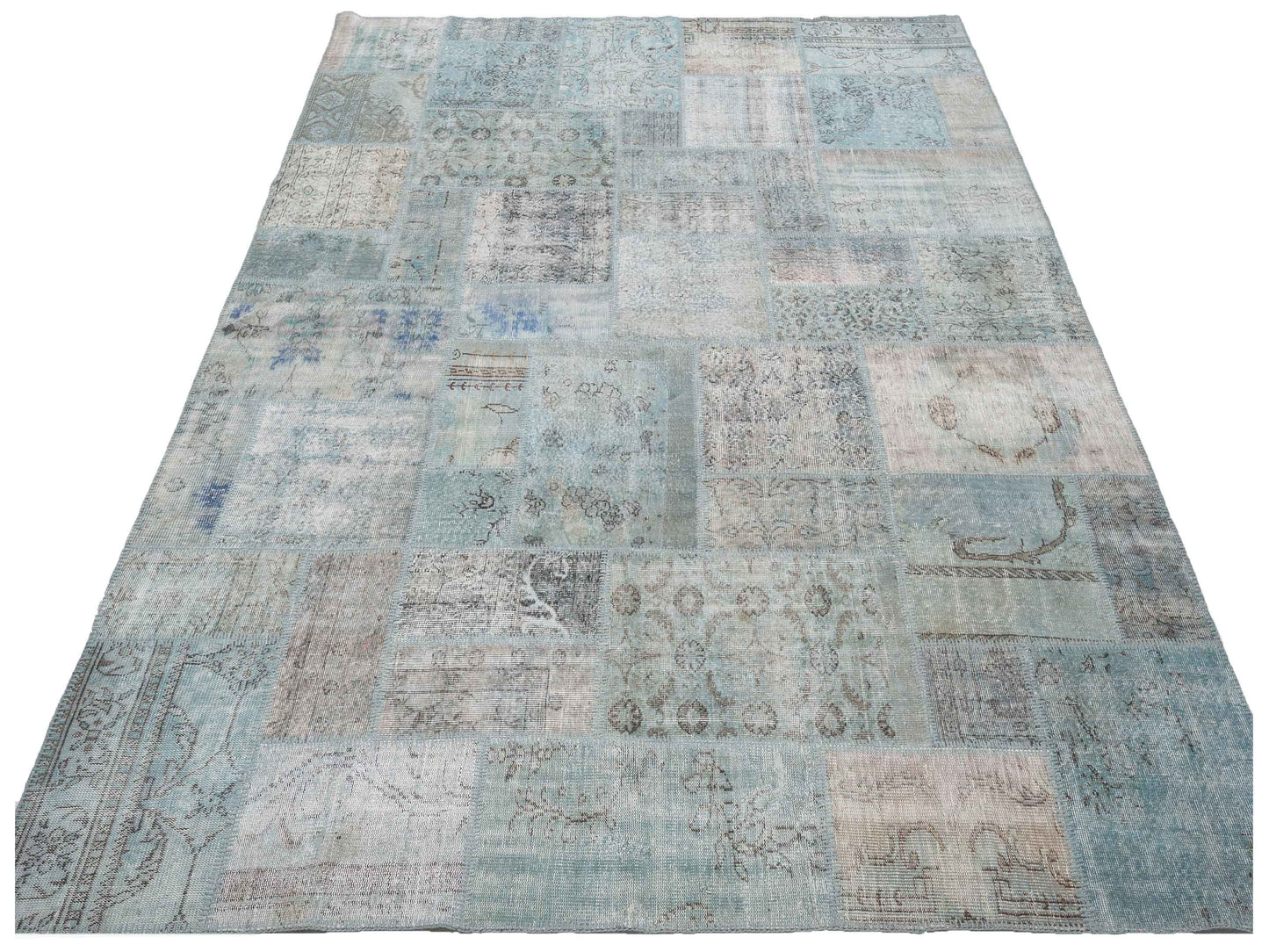 Turkish Vestige Patchwork 128985 Light Blue 9x12 Hand Knotted Rug