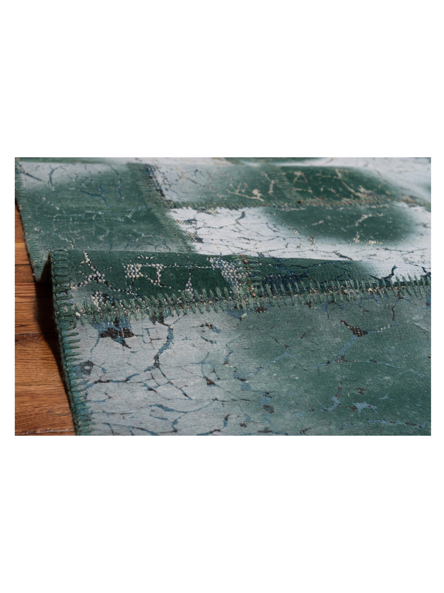 Turkish Vestige Patchwork 129039 Green 8.3x9.10 Hand Knotted Rug