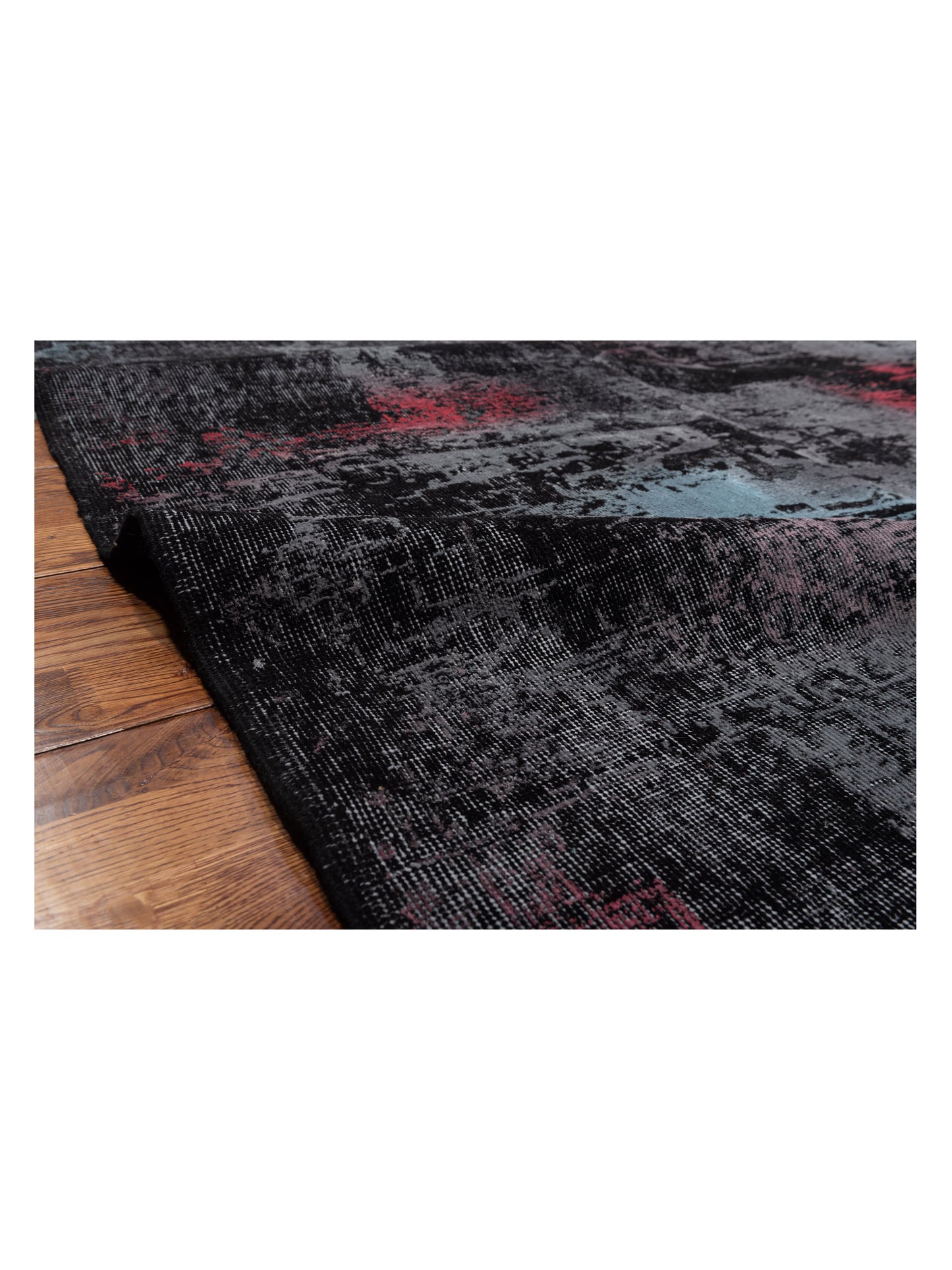 Vintage 129047 Black Gray 8x11.2 Hand Knotted Rug