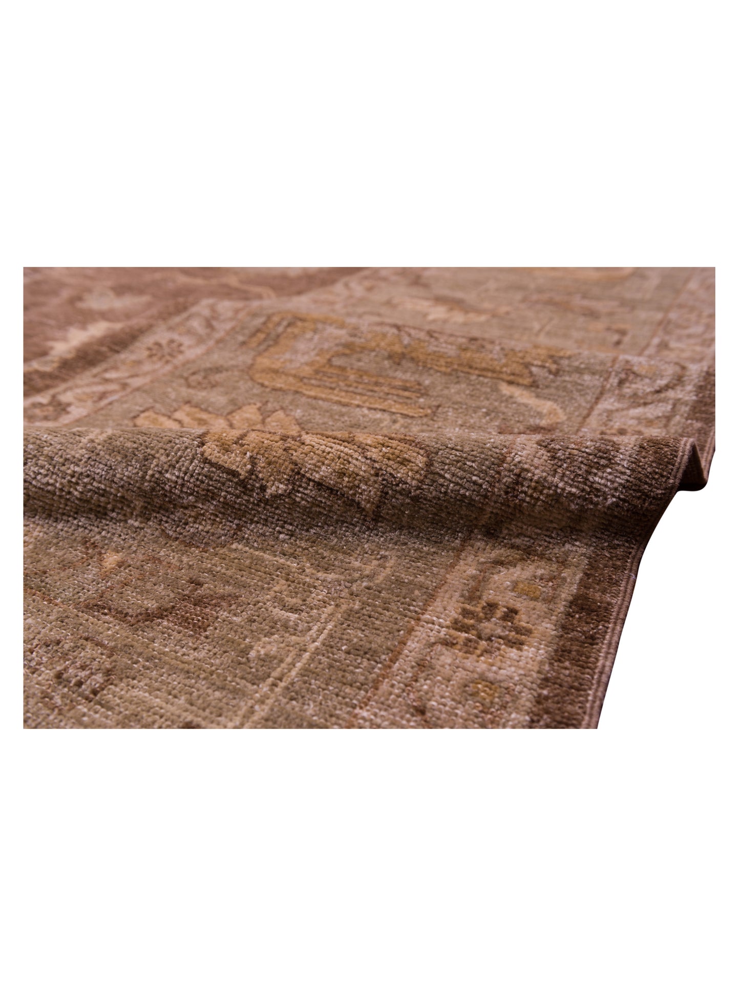 Angora Oushak 129084 Brown Green 14.8x17.7 Hand Knotted Rug