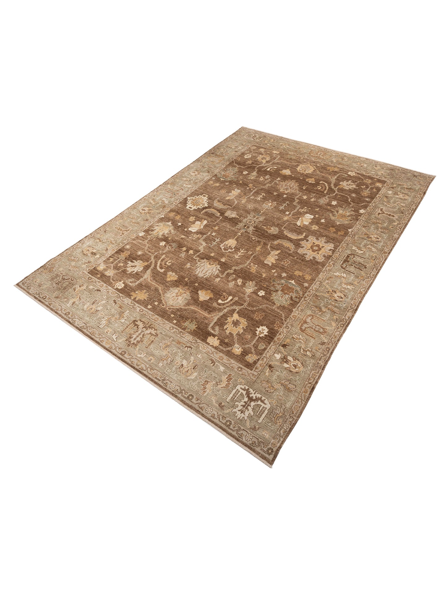Angora Oushak 129086 Brown Green 12.8x18.1 Hand Knotted Rug