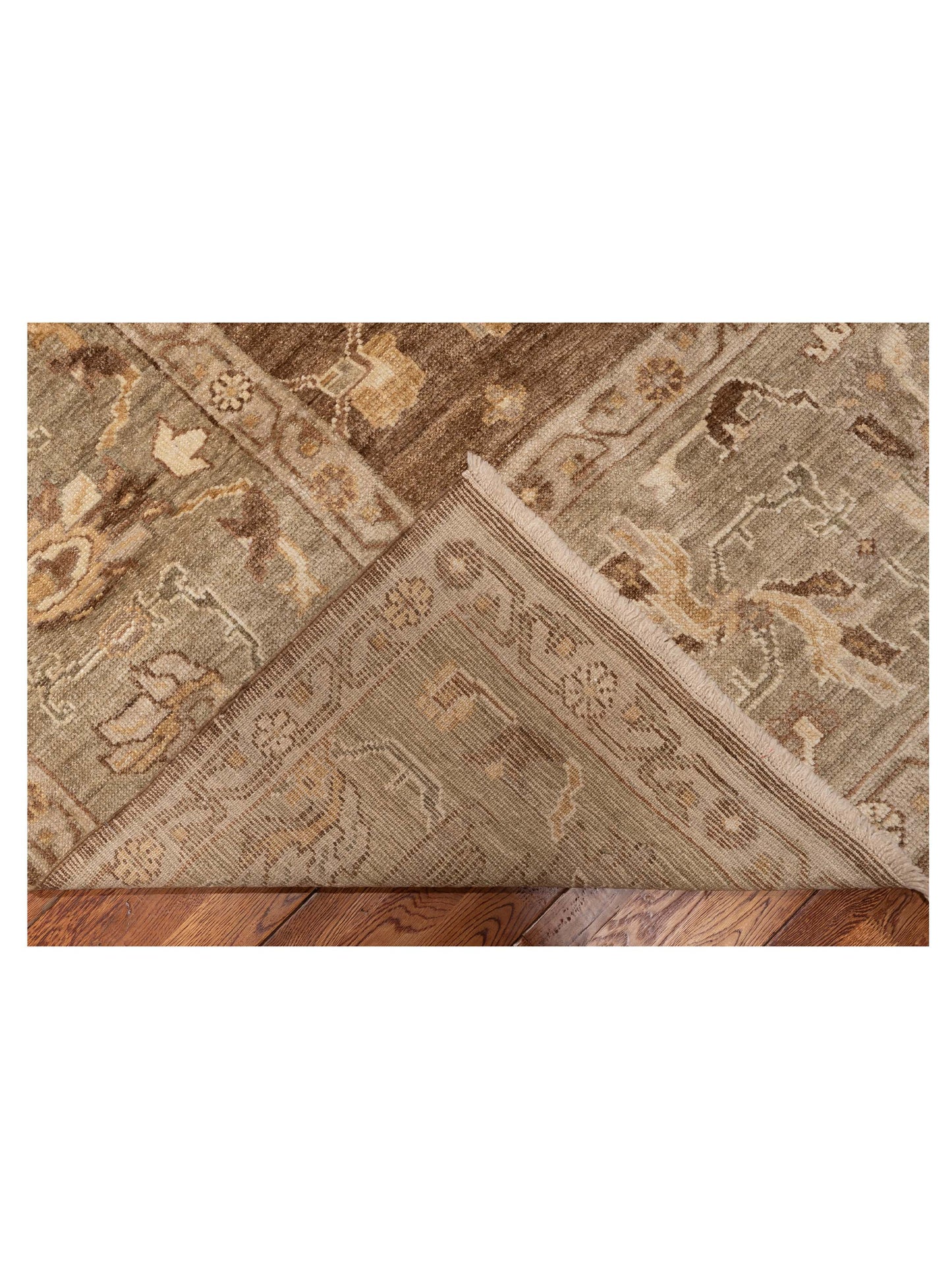 Angora Oushak 129086 Brown Green 12.8x18.1 Hand Knotted Rug