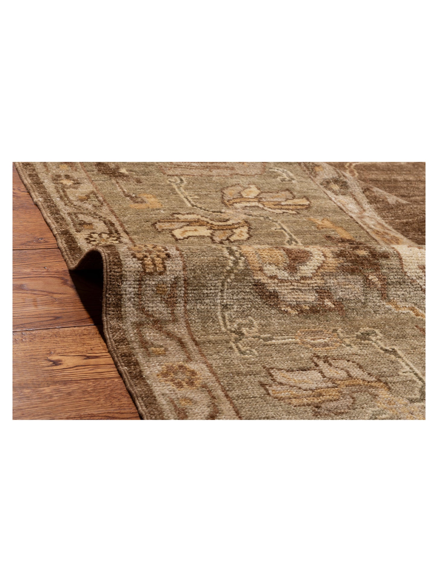 Angora Oushak 129086 Brown Green 12.8x18.1 Hand Knotted Rug