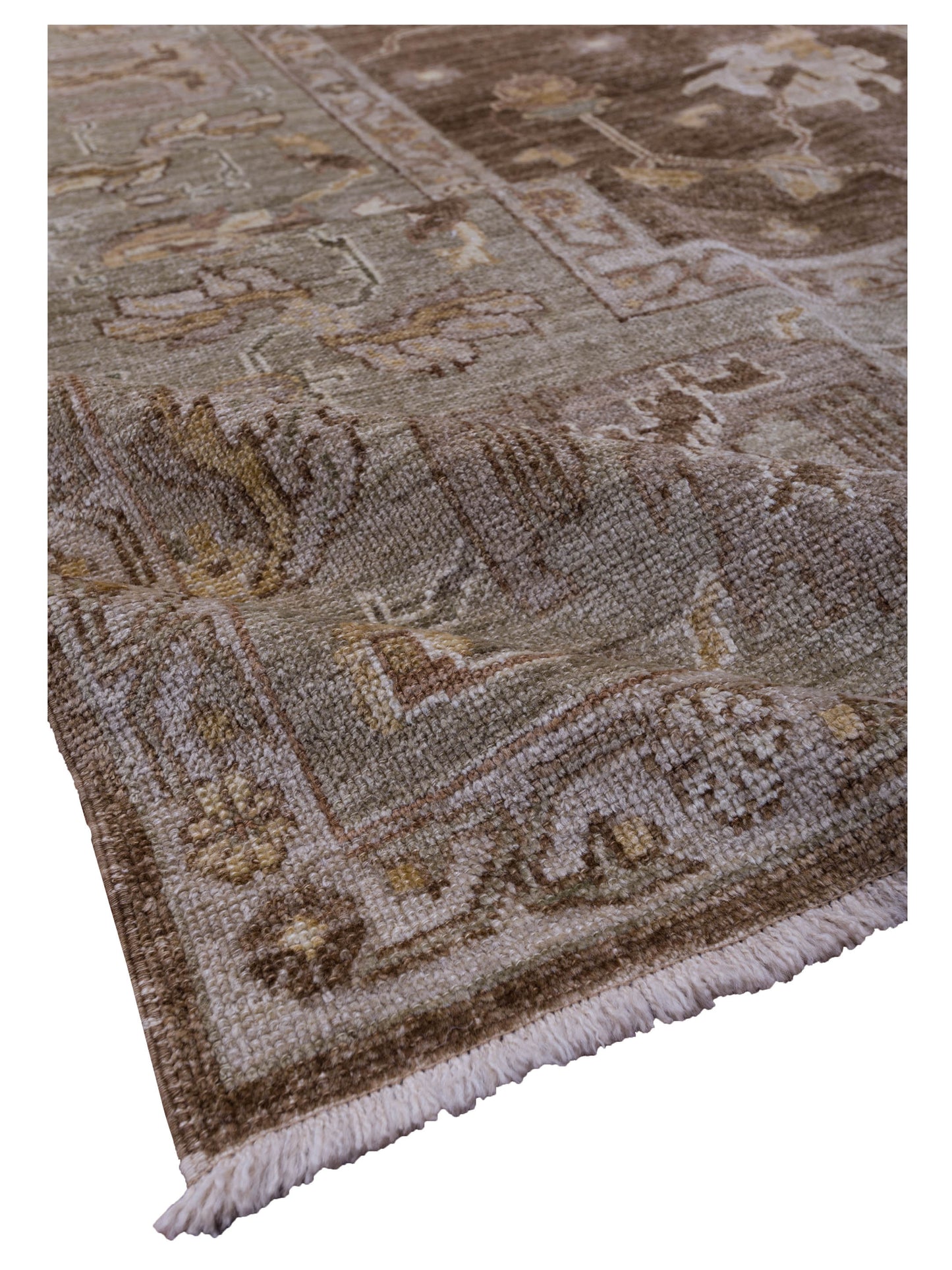 Angora Oushak 129086 Brown Green 12.8x18.1 Hand Knotted Rug