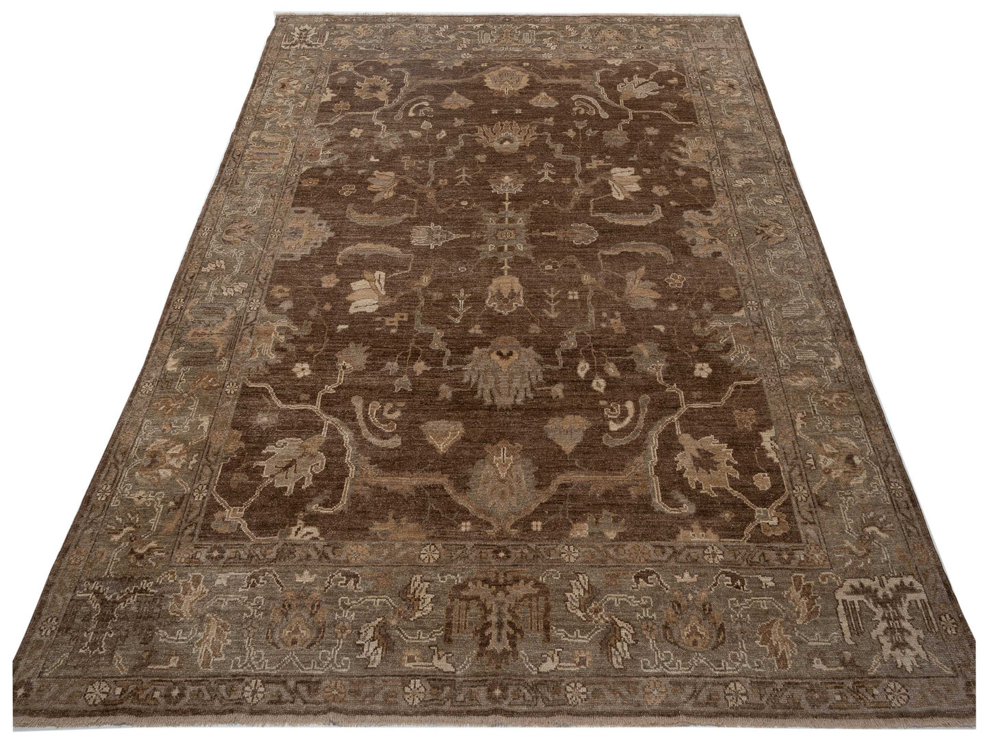 Angora Oushak 129160 Brown Green 9.2x11.3 Hand Knotted Rug
