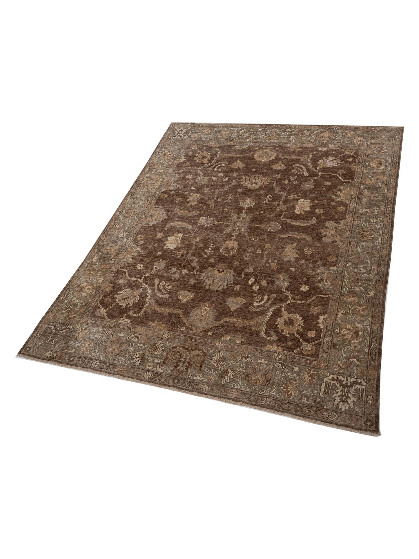 Angora Oushak 129160 Brown Green 9.2x11.3 Hand Knotted Rug