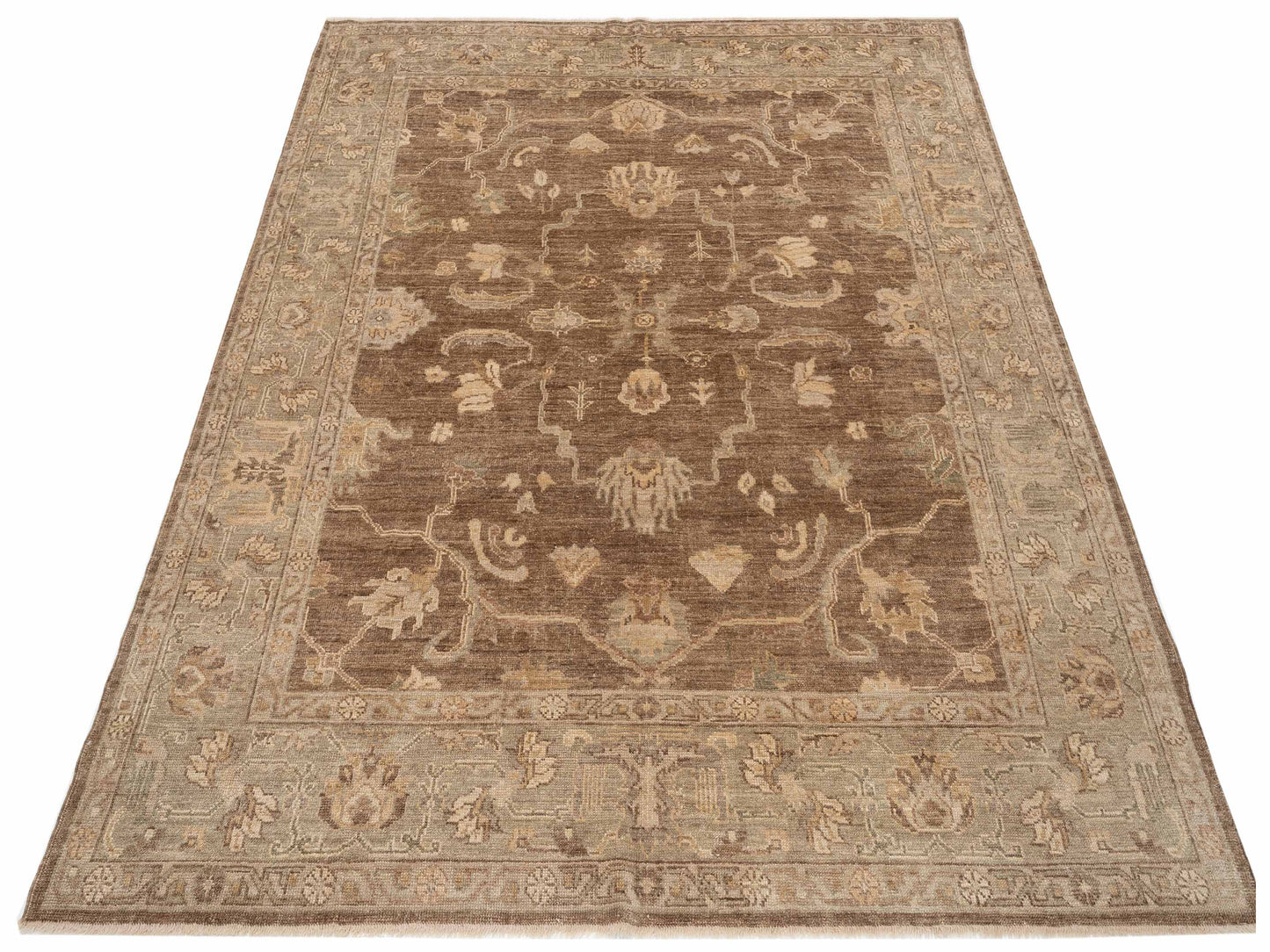 Angora Oushak 129265 Brown Green 8.3x9.9 Hand Knotted Rug