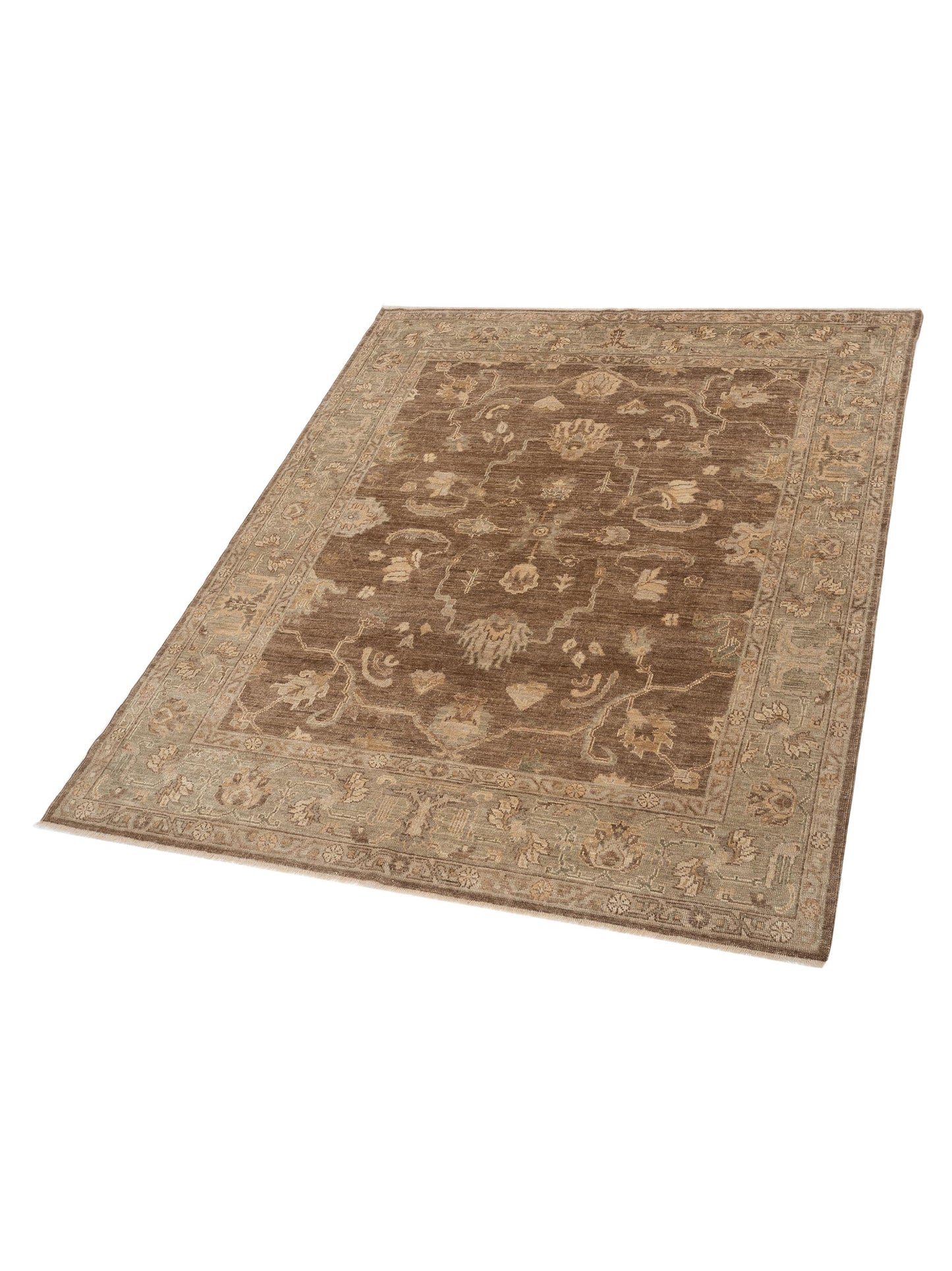Angora Oushak 129265 Brown Green 8.3x9.9 Hand Knotted Rug