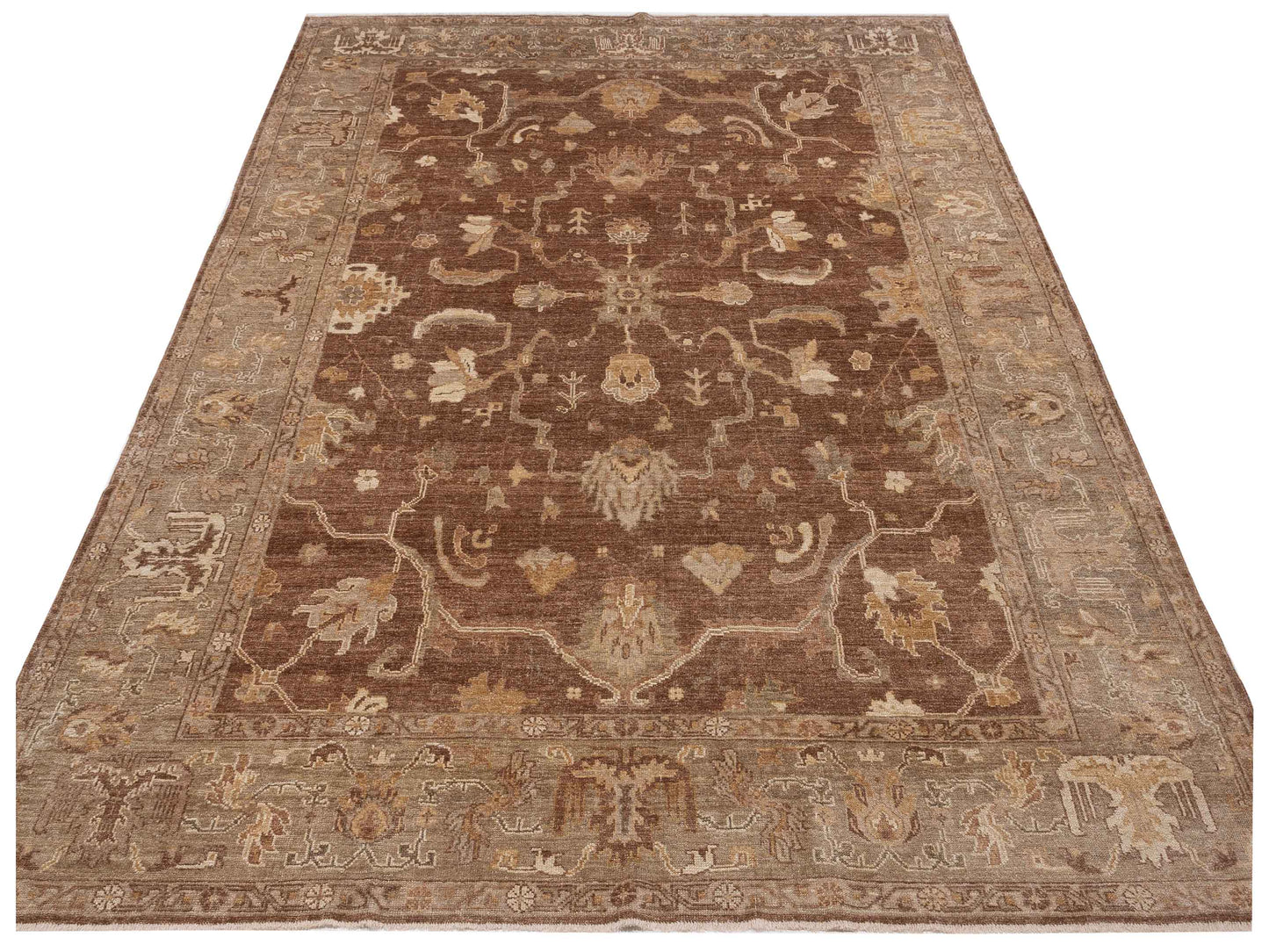 Angora Oushak 129266 Brown Green 10.1x12.10 Hand Knotted Rug