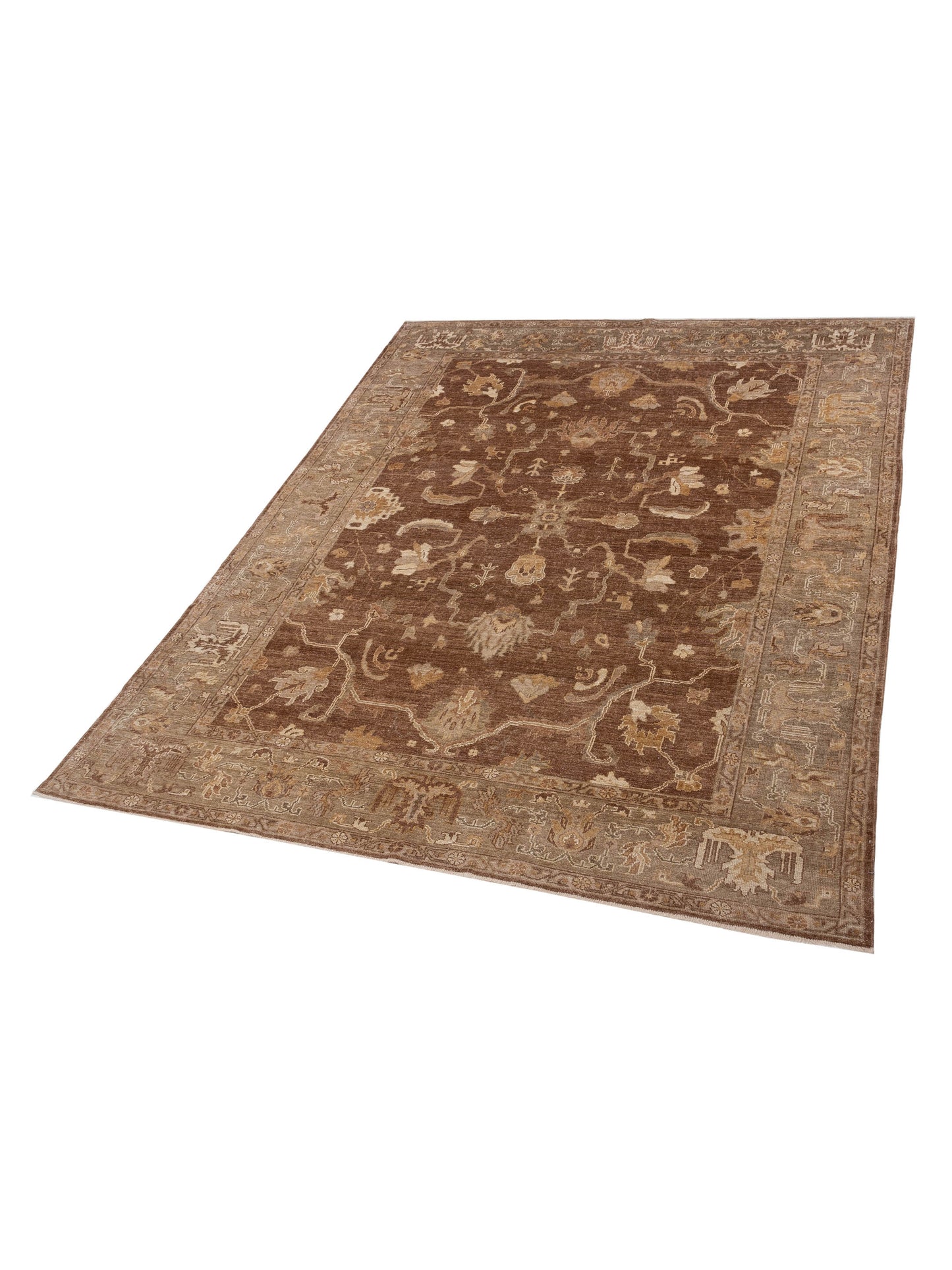 Angora Oushak 129266 Brown Green 10.1x12.10 Hand Knotted Rug