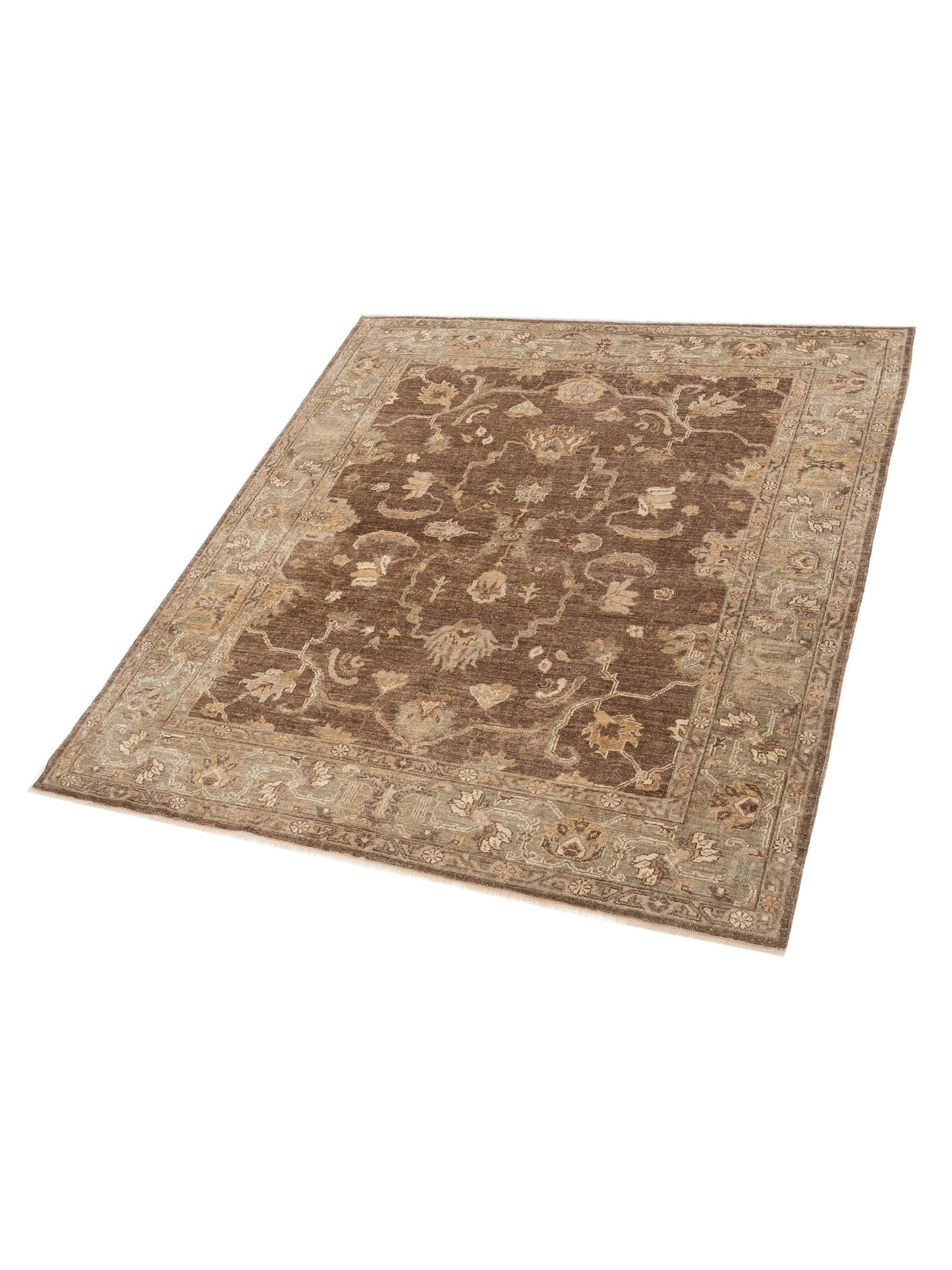 Angora Oushak 129271 Brown Green 8.5x9.3 Hand Knotted Rug
