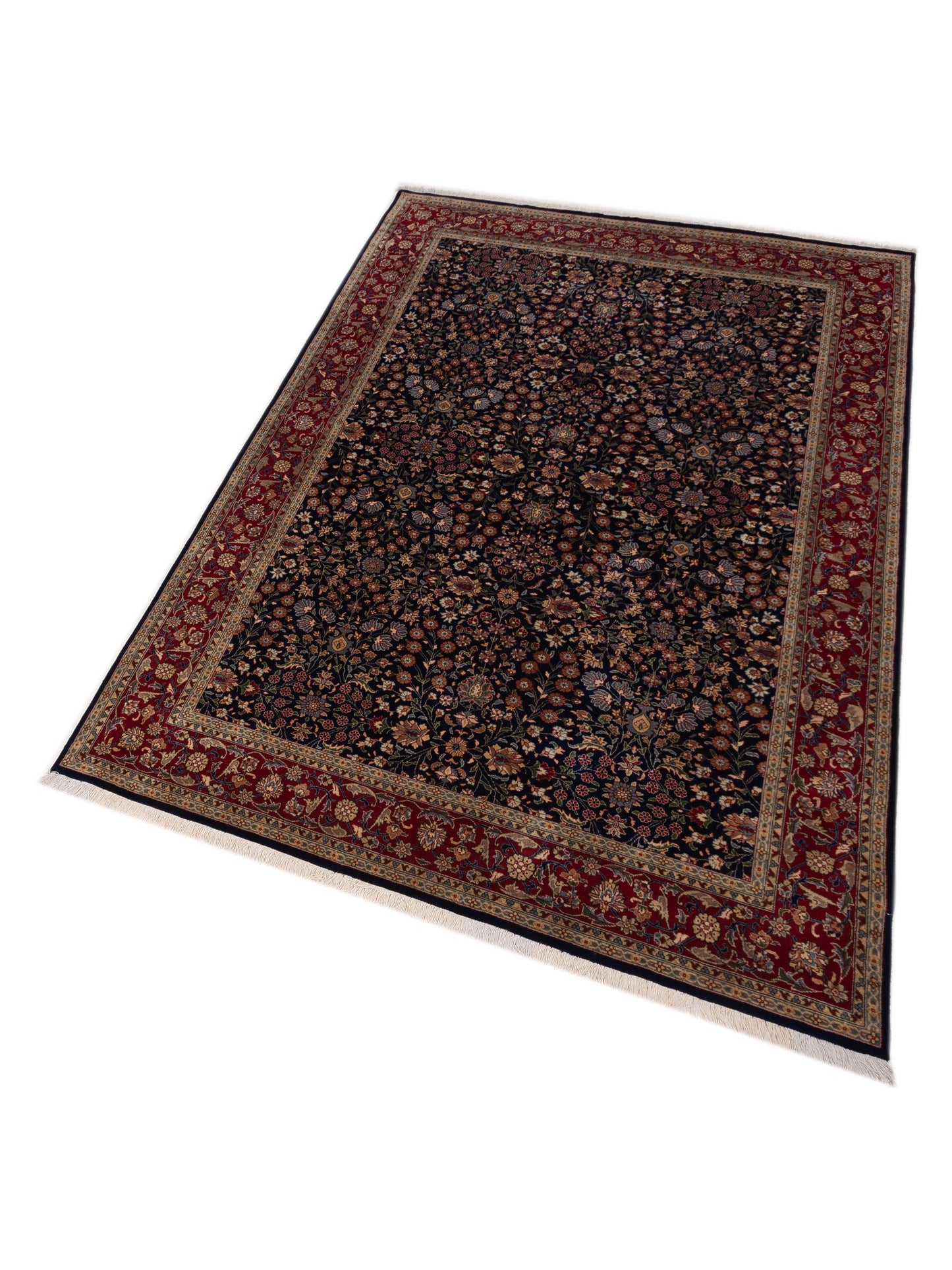 Hereke 129352 Navy Red 6.3x9.9 Hand Knotted Rug