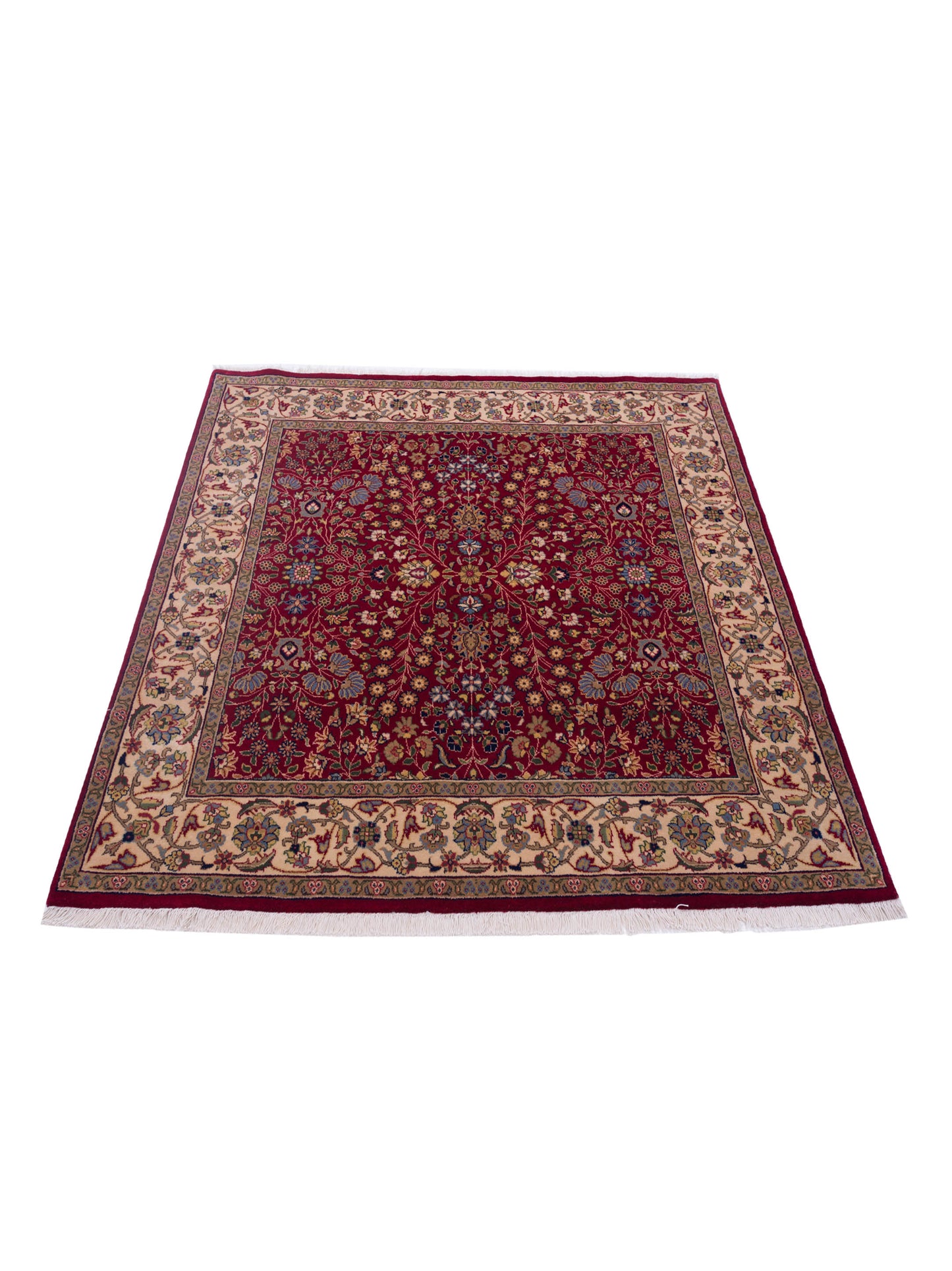 Hereke 129367 Red Ivory 4.10x4.11 Hand Knotted Rug