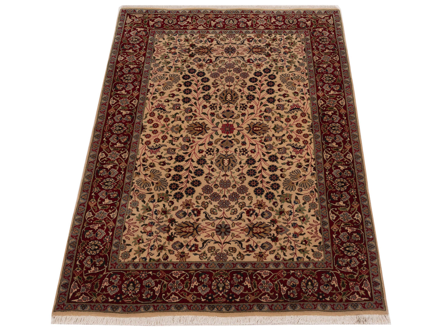 Hereke 129382 Ivory Red 4.1x6 Hand Knotted Rug