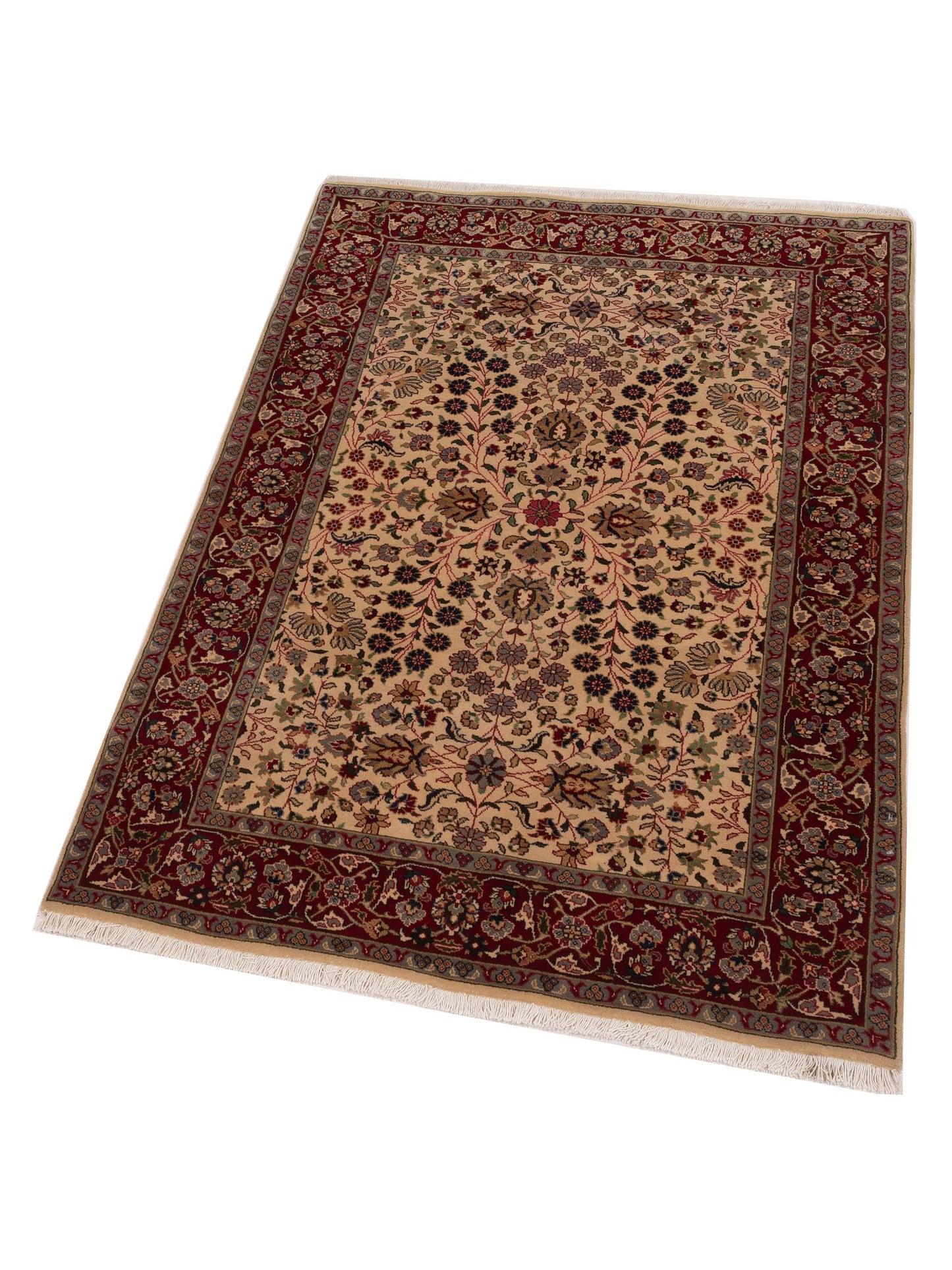 Hereke 129382 Ivory Red 4.1x6 Hand Knotted Rug