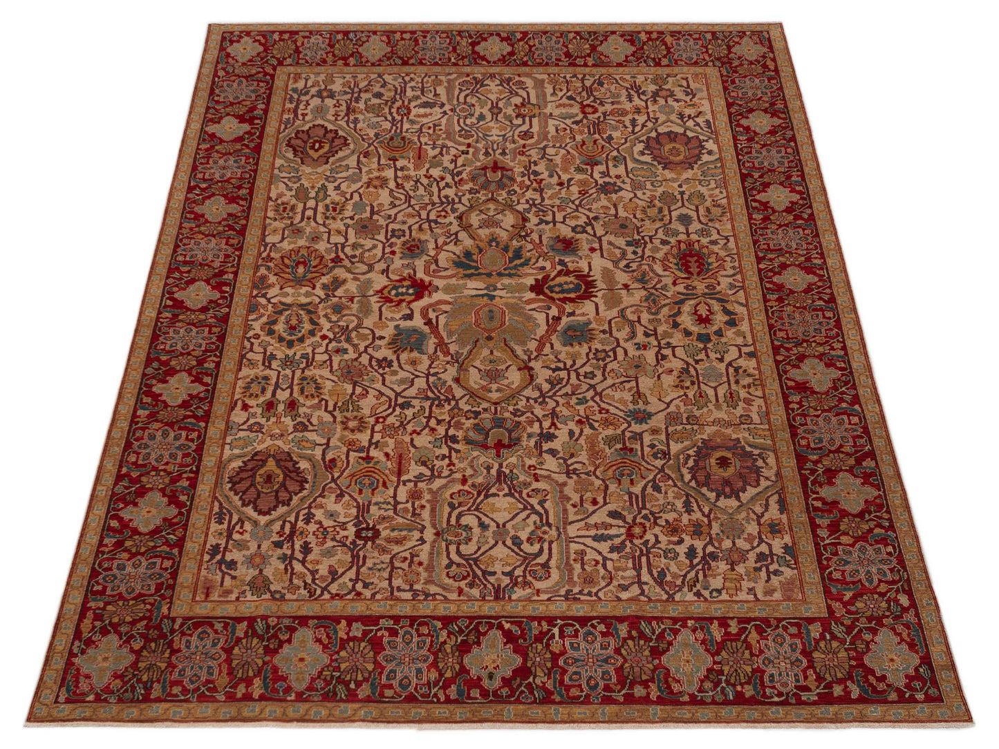 Simav 129503 Beige Red 9.4x12 Hand Knotted Rug