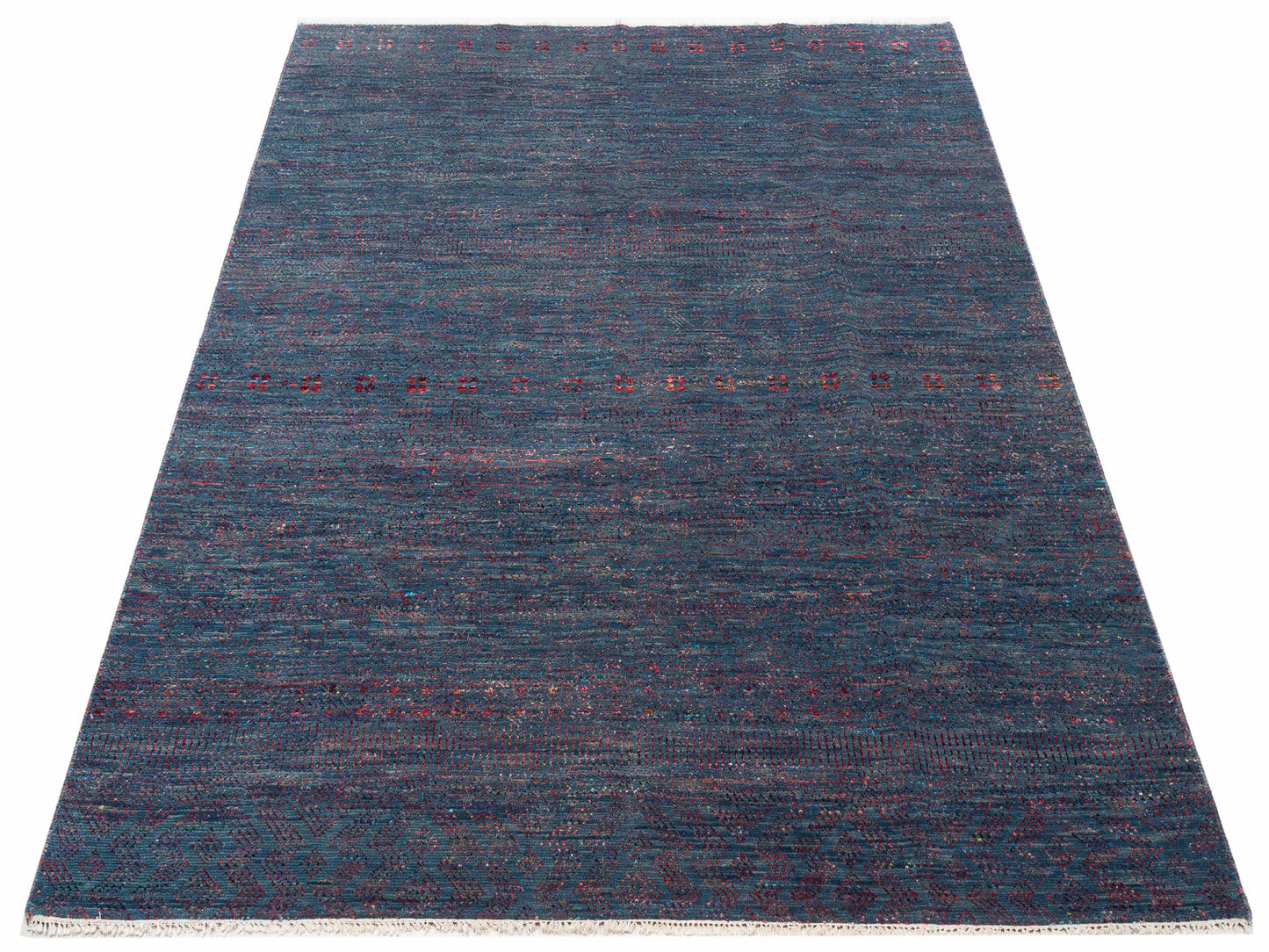 Agra 129521 Teal Blue 8.1x9.5 Hand Knotted Rug