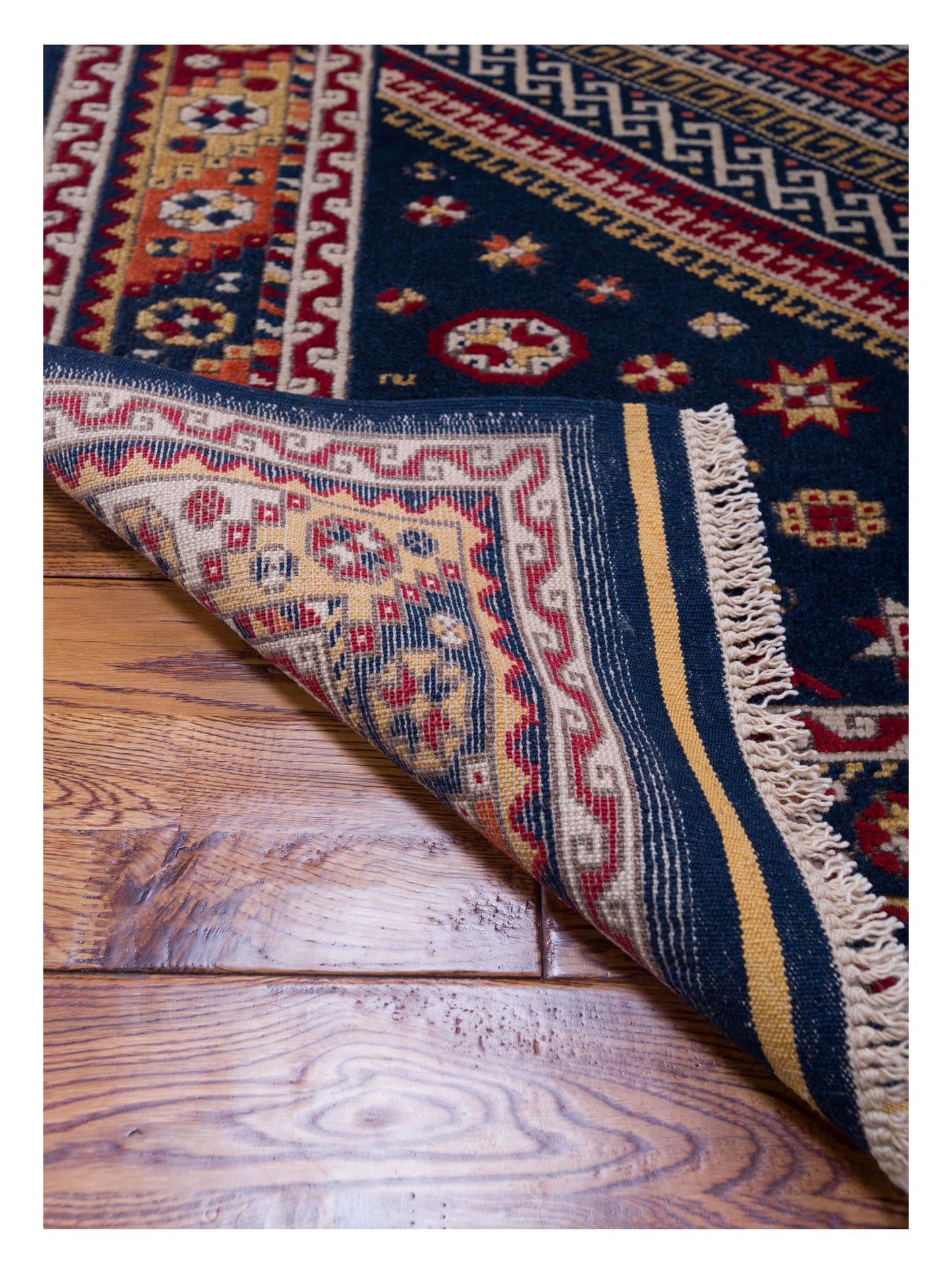 Turkish Shirwan 129638 Navy Ivory 3.8x5.1 Hand Knotted Rug