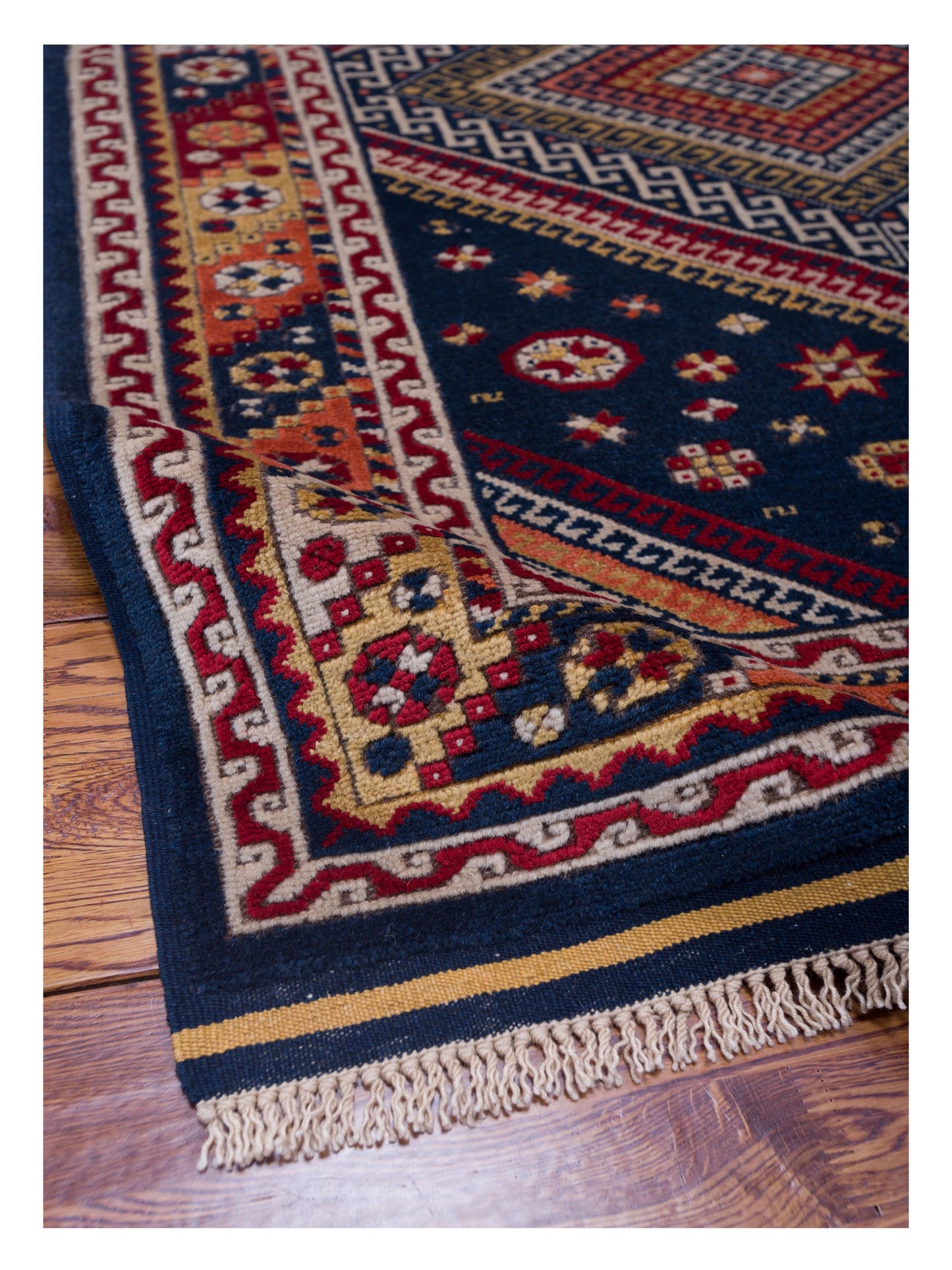 Turkish Shirwan 129638 Navy Ivory 3.8x5.1 Hand Knotted Rug