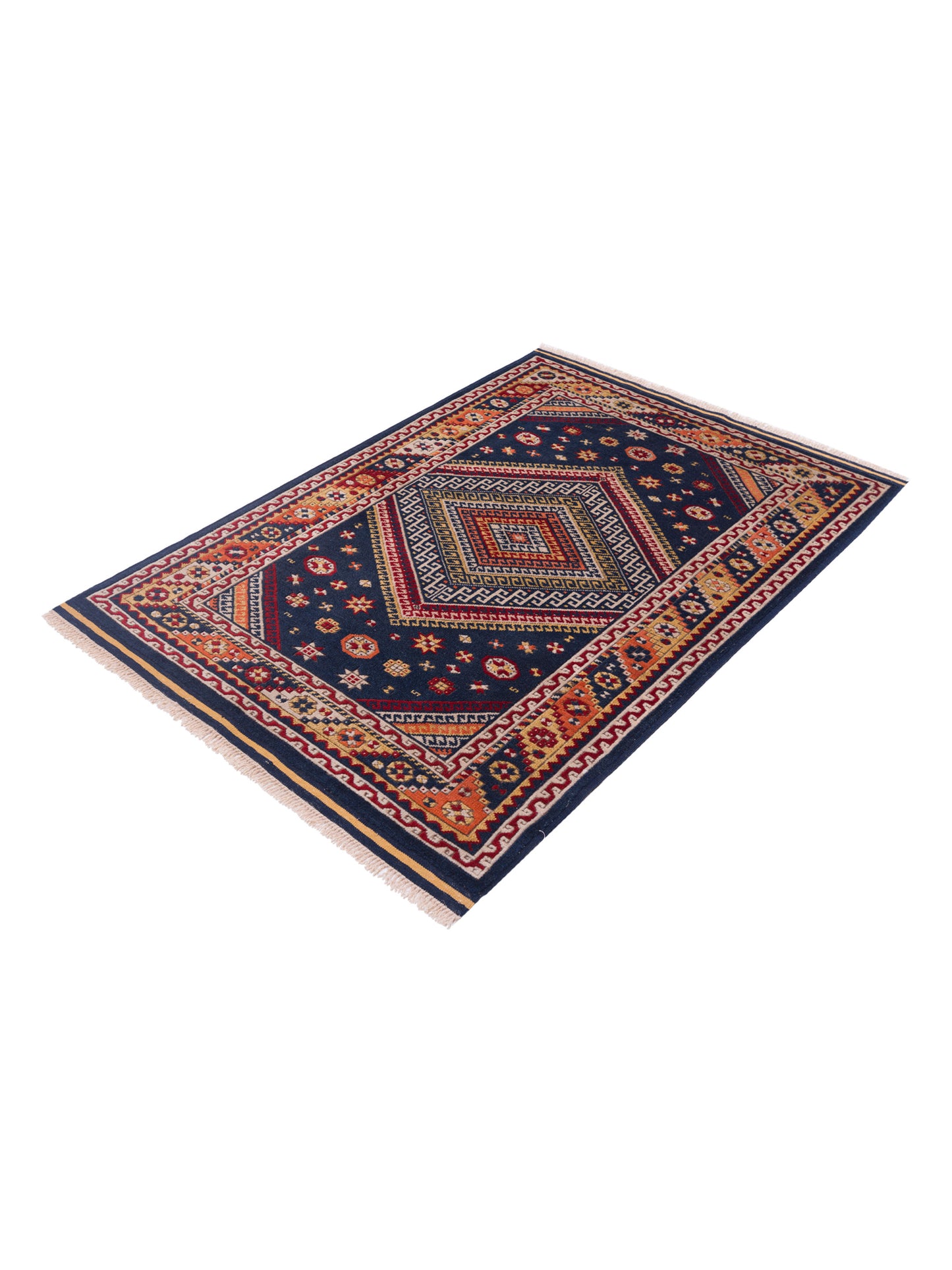 Turkish Shirwan 129638 Navy Ivory 3.8x5.1 Hand Knotted Rug