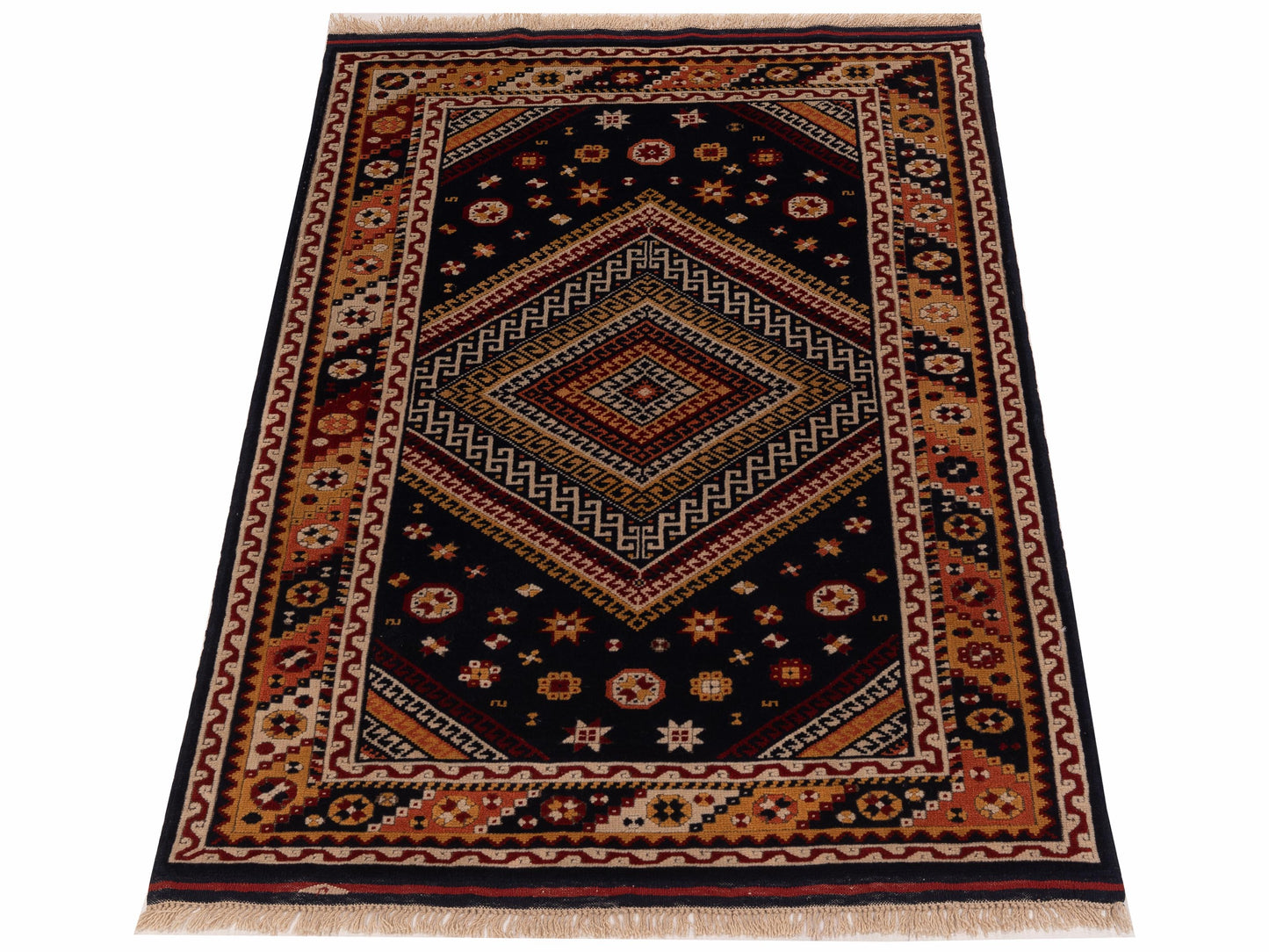 Turkish Shirwan 129647 Navy Yellow 3.10x5.8 Hand Knotted Rug