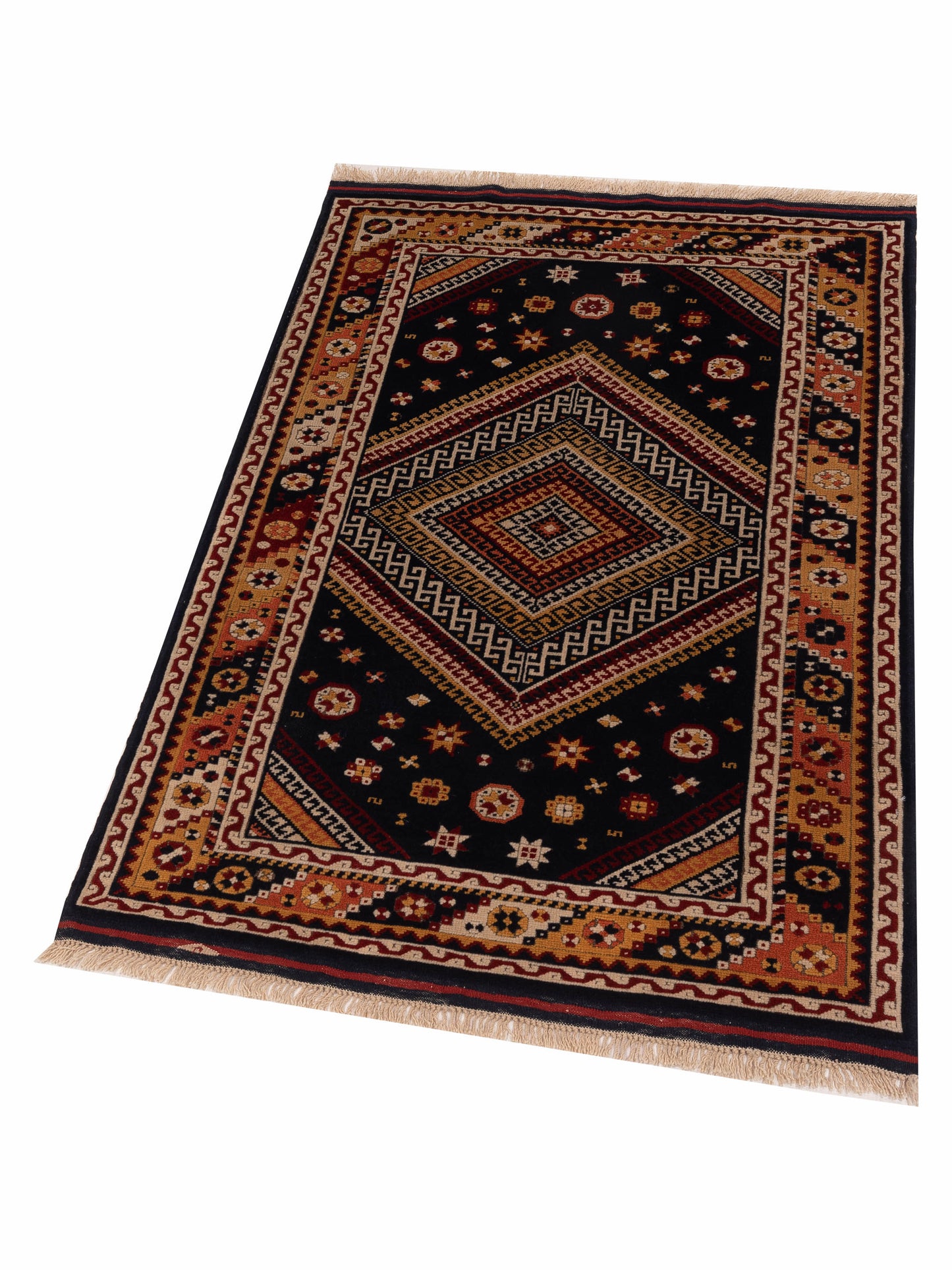 Turkish Shirwan 129647 Navy Yellow 3.10x5.8 Hand Knotted Rug