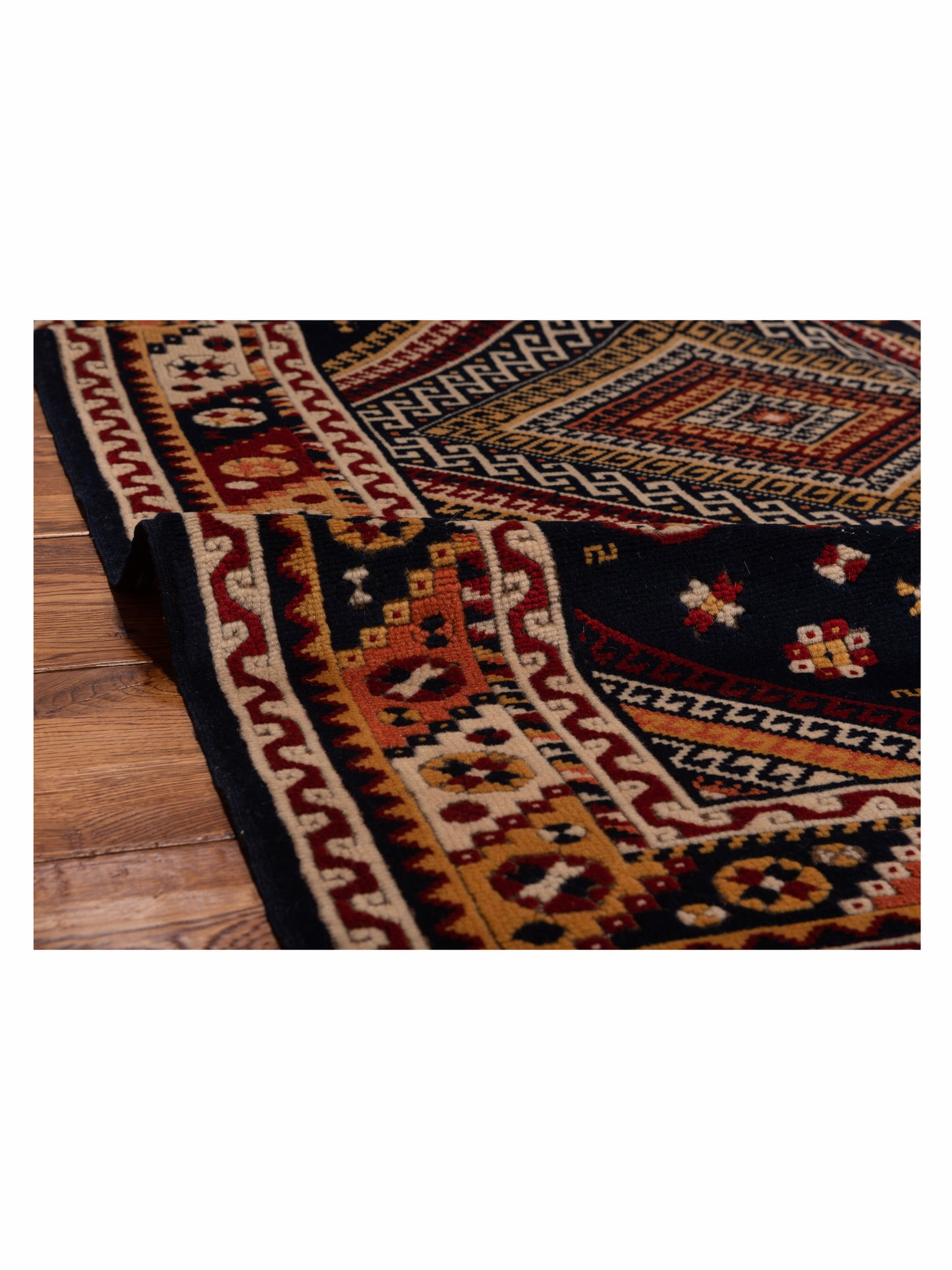 Turkish Shirwan 129647 Navy Yellow 3.10x5.8 Hand Knotted Rug
