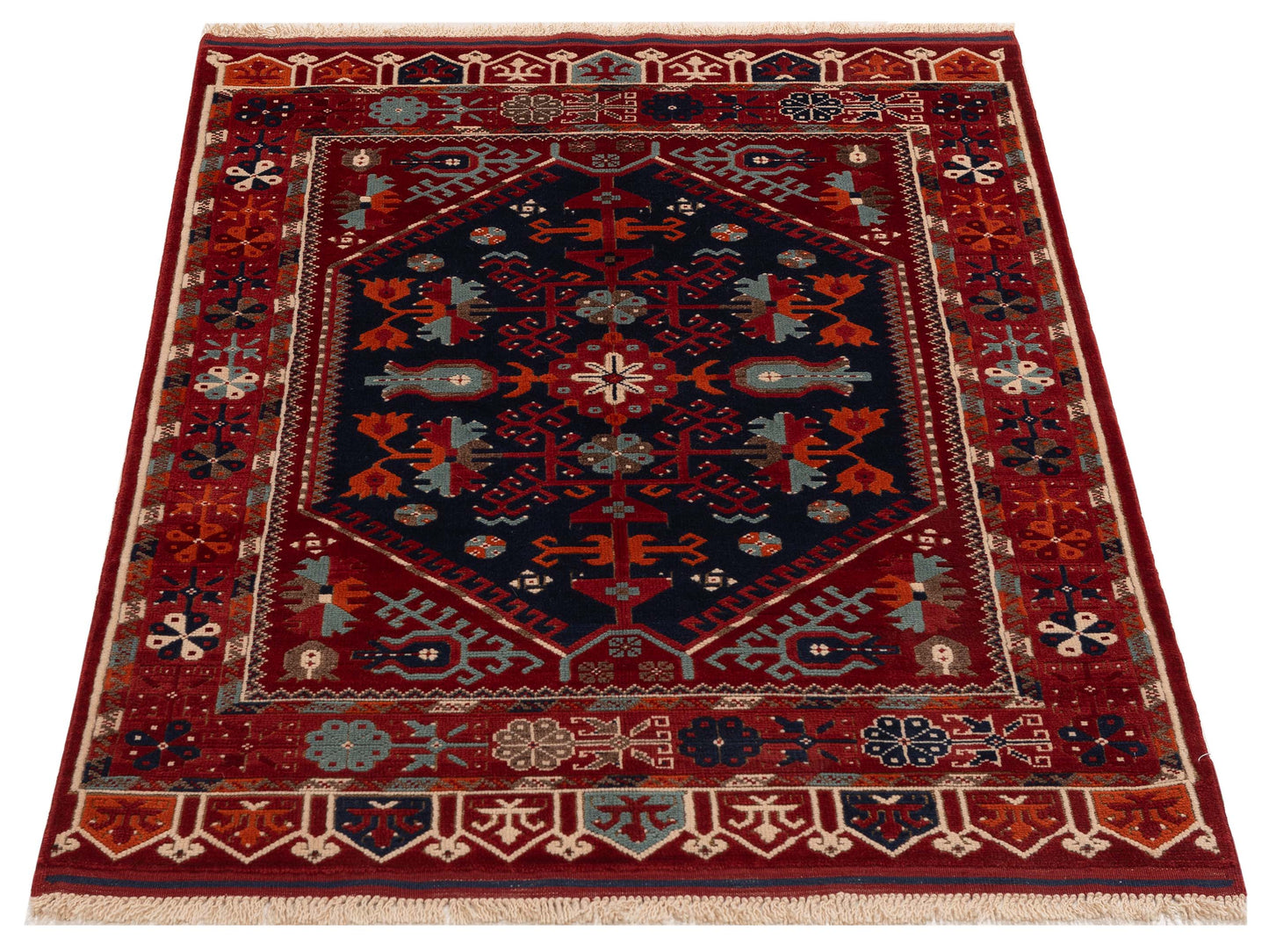 Turkish Shirwan 129652 Navy Red 3.11x5.6 Hand Knotted Rug