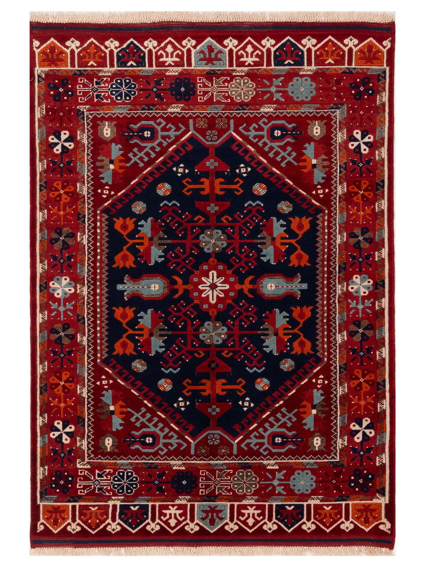 Pasha Turkish Shirwan Navy Red Traditional