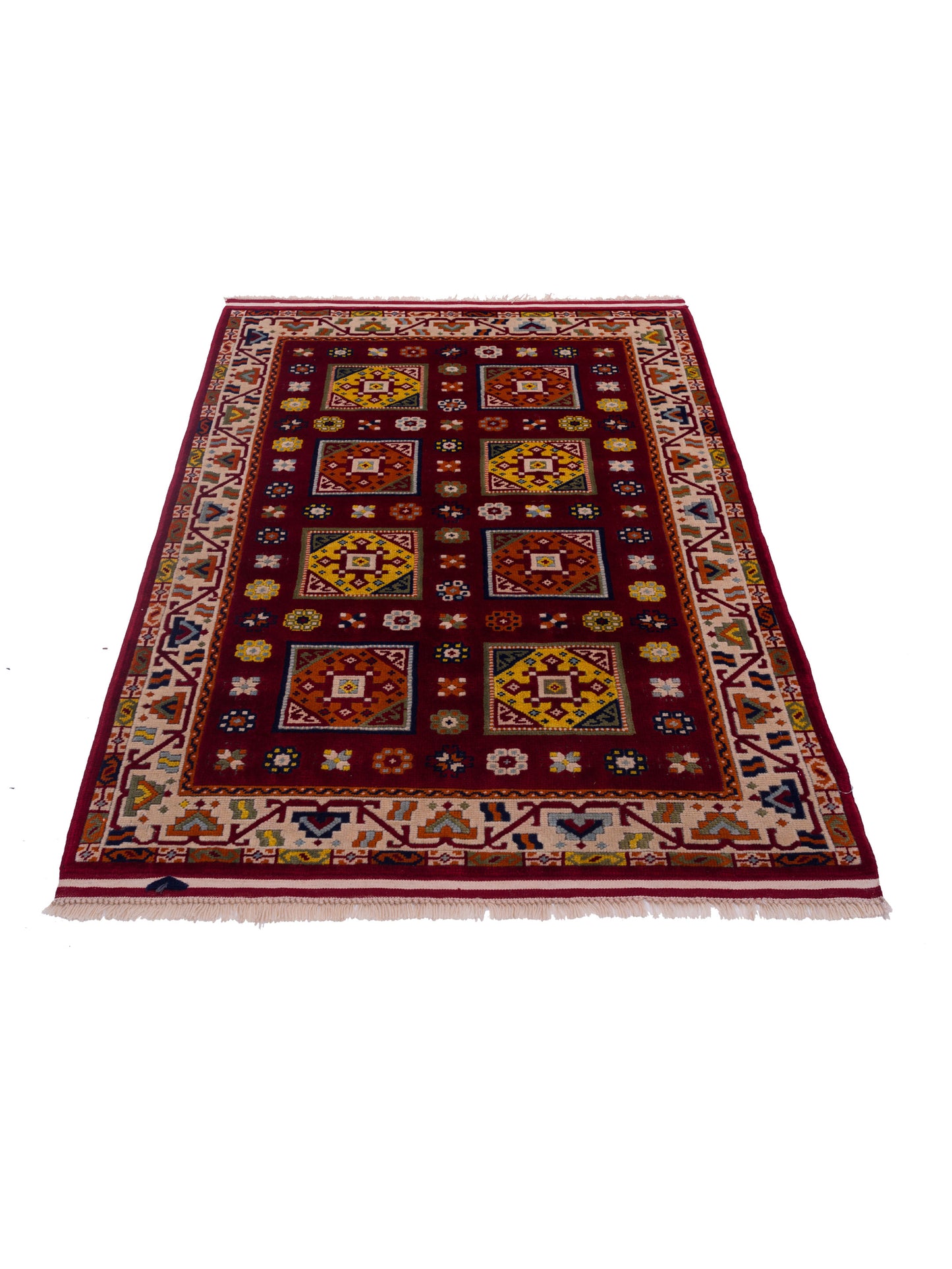 Turkish Shirwan 129658 Red Ivory 3.8x5.2 Hand Knotted Rug