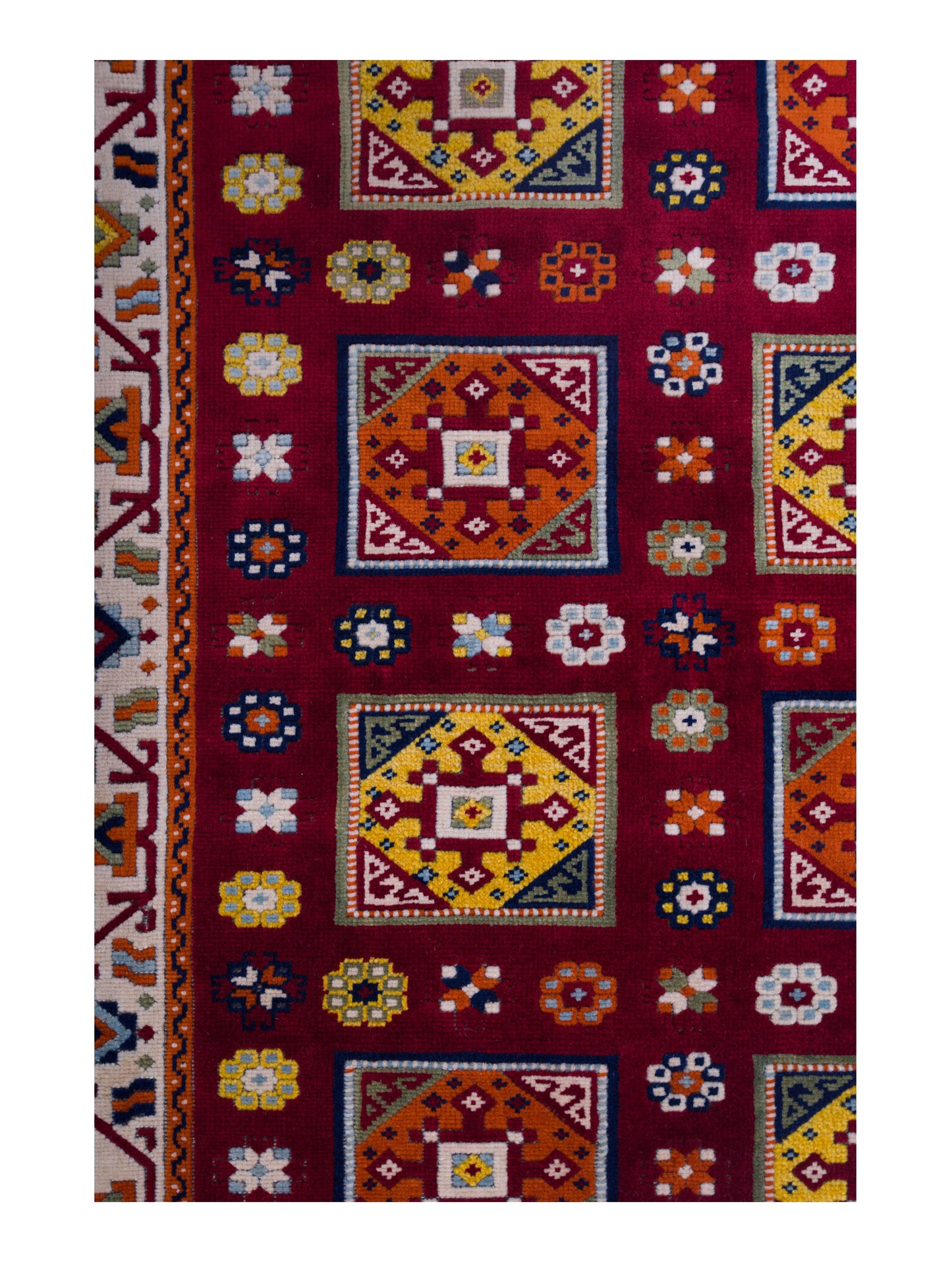 Turkish Shirwan 129658 Red Ivory 3.8x5.2 Hand Knotted Rug