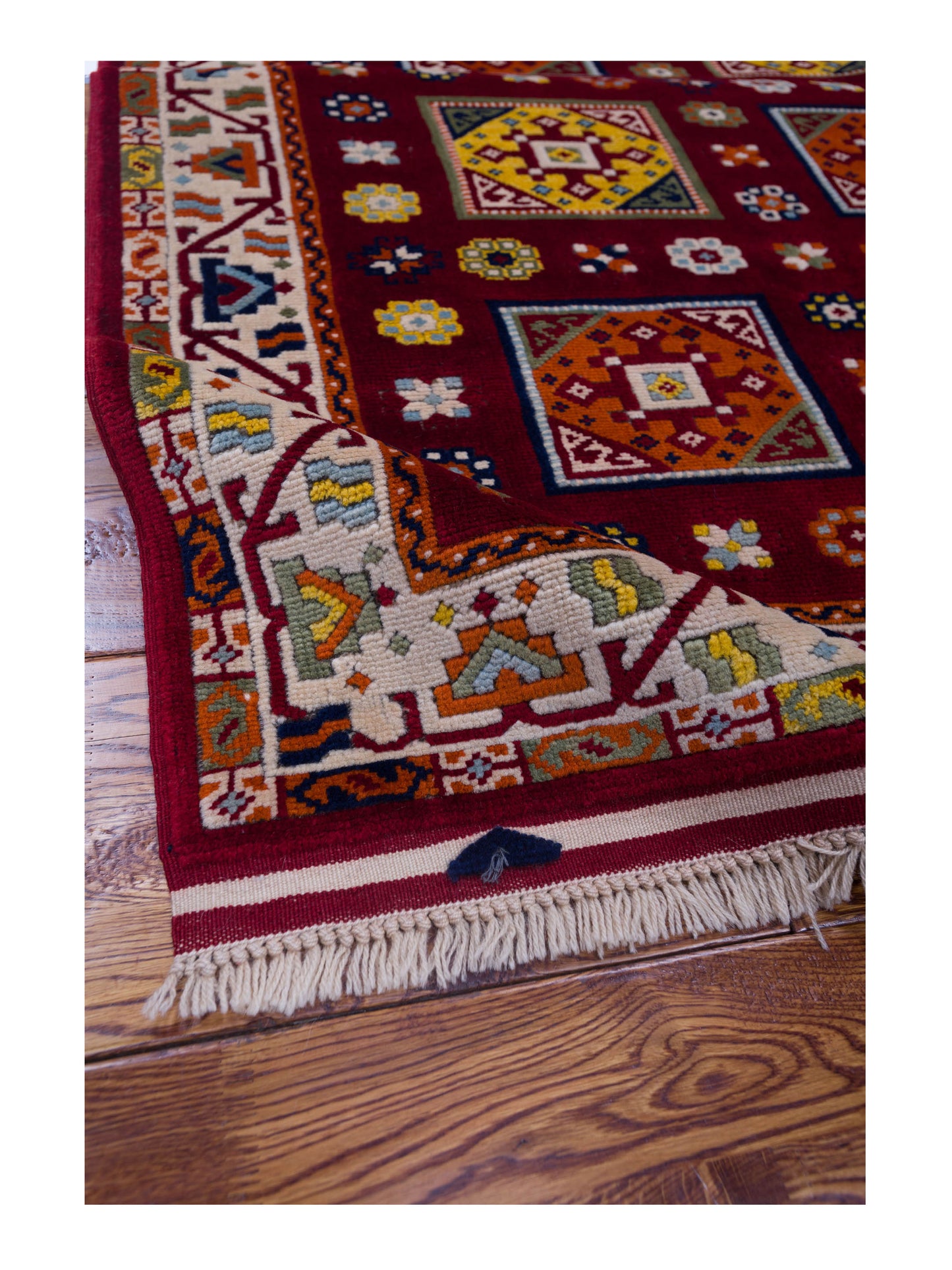 Turkish Shirwan 129658 Red Ivory 3.8x5.2 Hand Knotted Rug