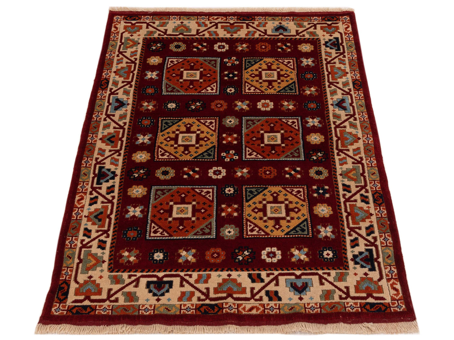 Turkish Shirwan 129661 Red Ivory 4.2x5.7 Hand Knotted Rug