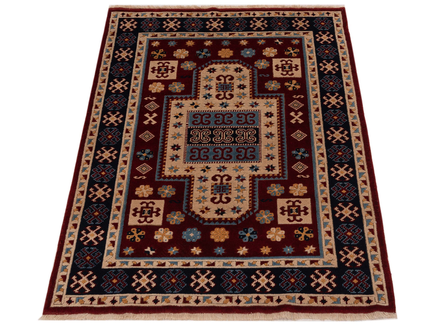 Turkish Shirwan 129665 Red Navy 4.2x5.7 Hand Knotted Rug