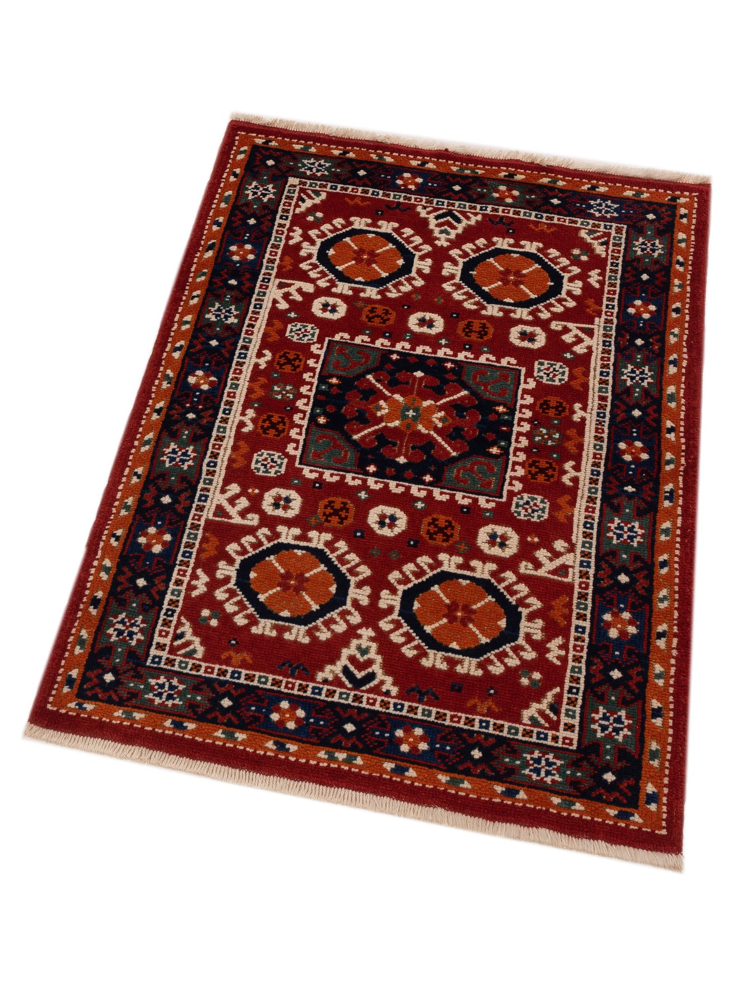 Turkish Shirwan 129676 Orange Navy 3.2x4.6 Hand Knotted Rug