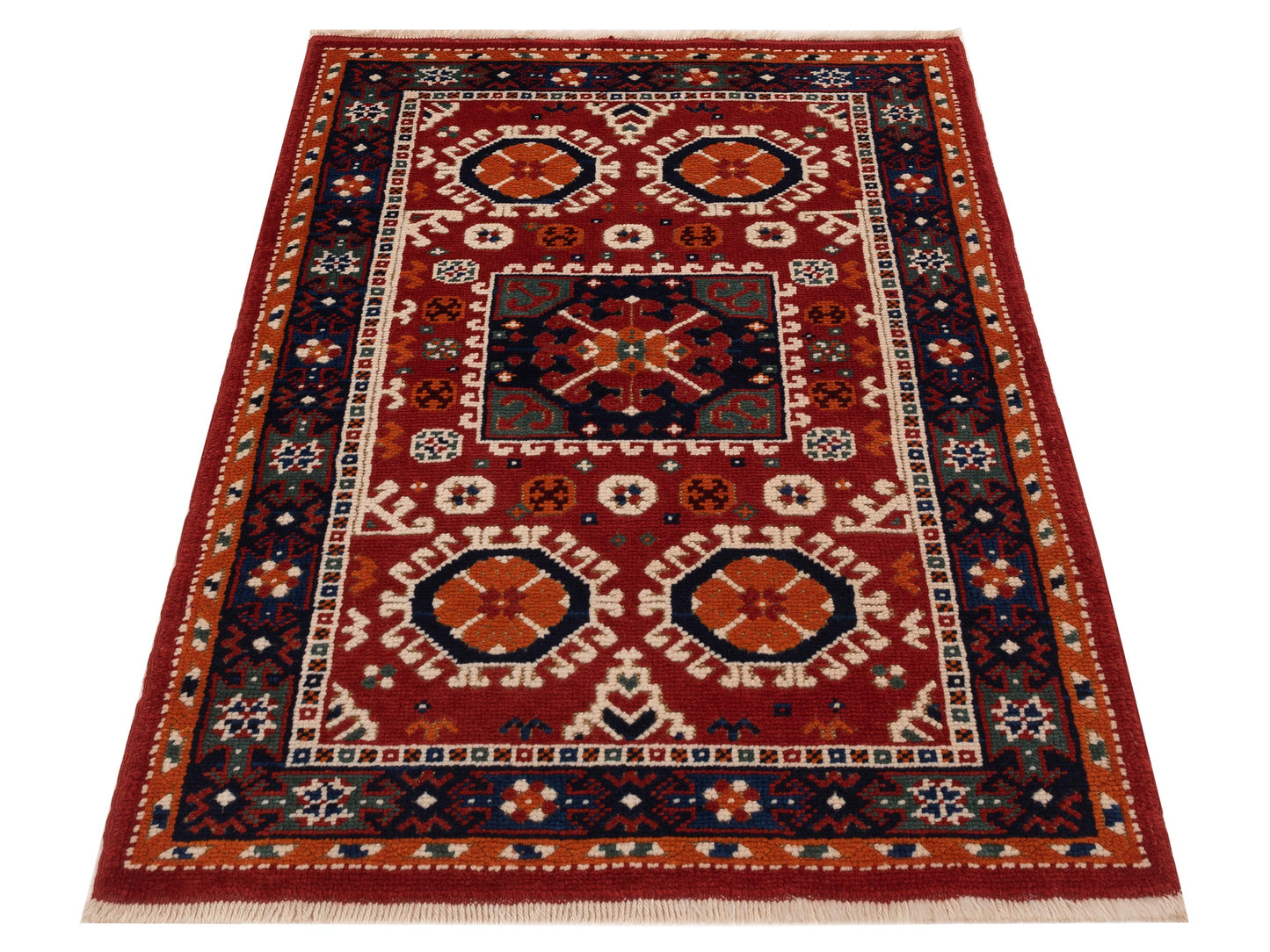 Turkish Shirwan 129676 Orange Navy 3.2x4.6 Hand Knotted Rug